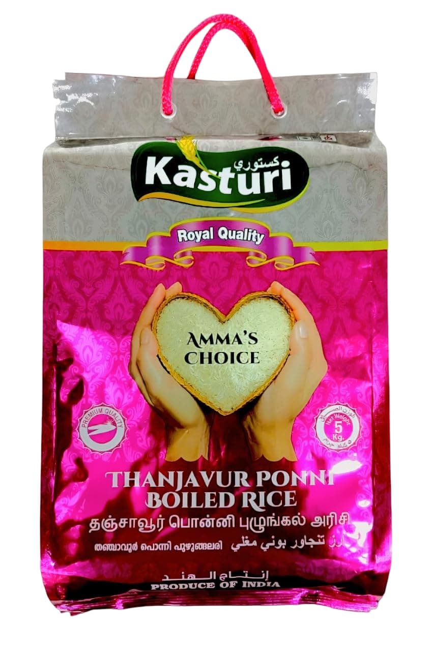 Kasturi Amma's Choice Thanjavur Ponni boiled Rice 5kg: Authentic South Indian Grain for Flavorful Delights