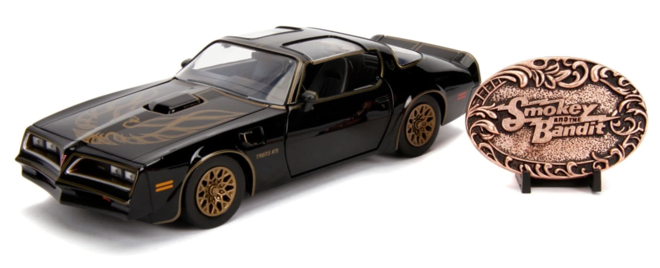 Jada 1977 Pontiac Firebird Trans Am Black with Replica Buckle Smokey and The Bandit (1977) Movie Hollywood Rides 1/24 Diecast Model Car 30998