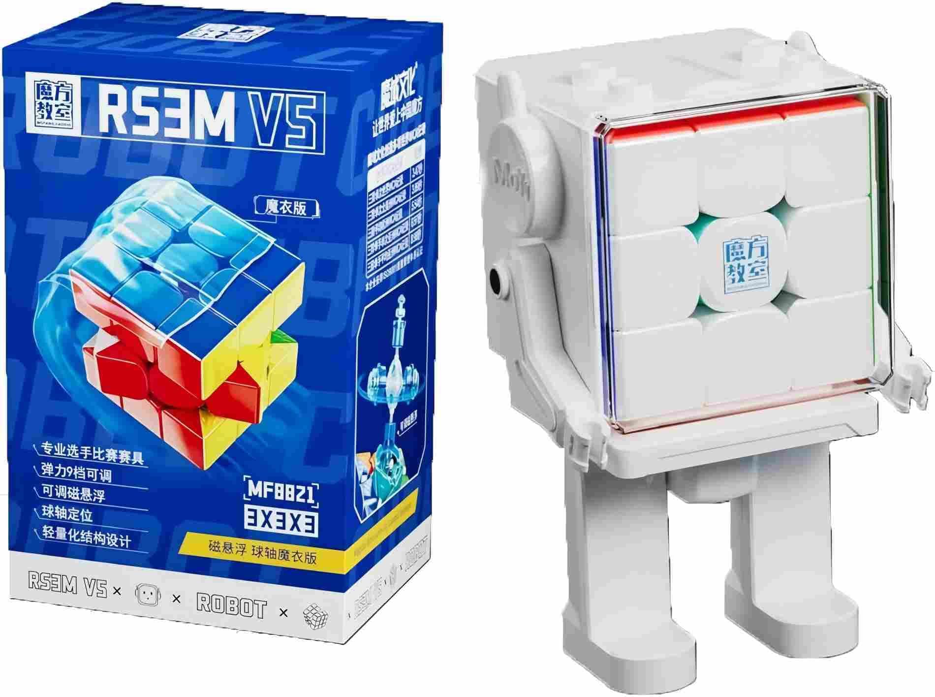 Moyu RS3M V5 Ball Core UV Coated 3x3 Speed Cube with Display Stand, Stickerless RS3M 3 x 3 Cube, (Moyu RS3M V5 MagLev Ball axis Magic Suit Version【Robot-Shape Display Box】)
