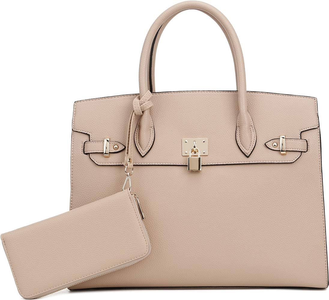 DELUXITY Women's Designer Top Handle Satchel Handbag Tote Bag Briefcase 2pc set