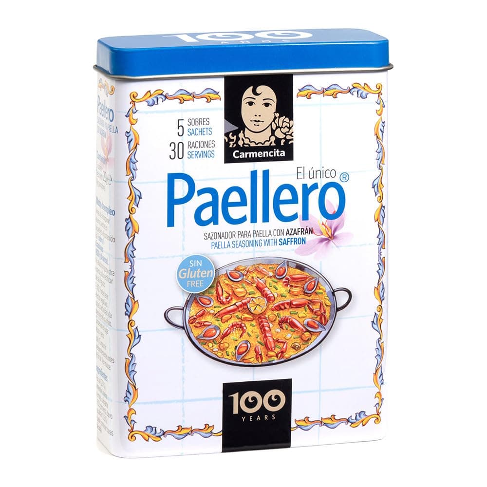 Paellero Paella Seasoning with Saffron (5 sackets) in metallic Tin. 20g (0.71oz)