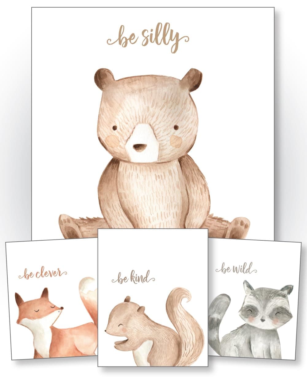 Confetti Fox Woodland Baby Animals, Nursery Decor, Kids Forest Fox Bear, Boy Gender Neutral Baby Toddler Wall Art (8x10 Unframed Set of 4 Prints)
