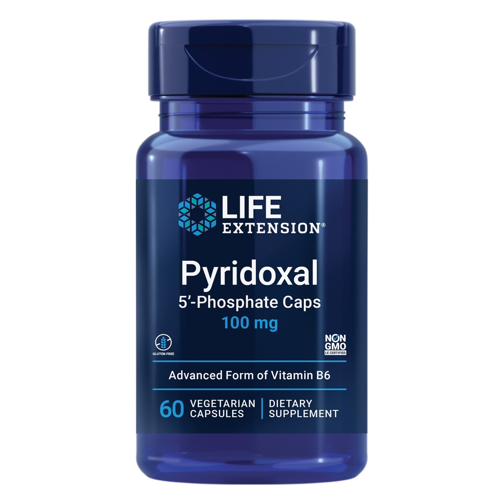 Pyridoxal 5'-Phosphate Caps—Vitamin B6, 100 mg, Bioactive B6 for Cardiovascular, Kidney & Nerve Health—Gluten-Free, Non-GMO, Vegetarian—60 Vegetarian Capsules