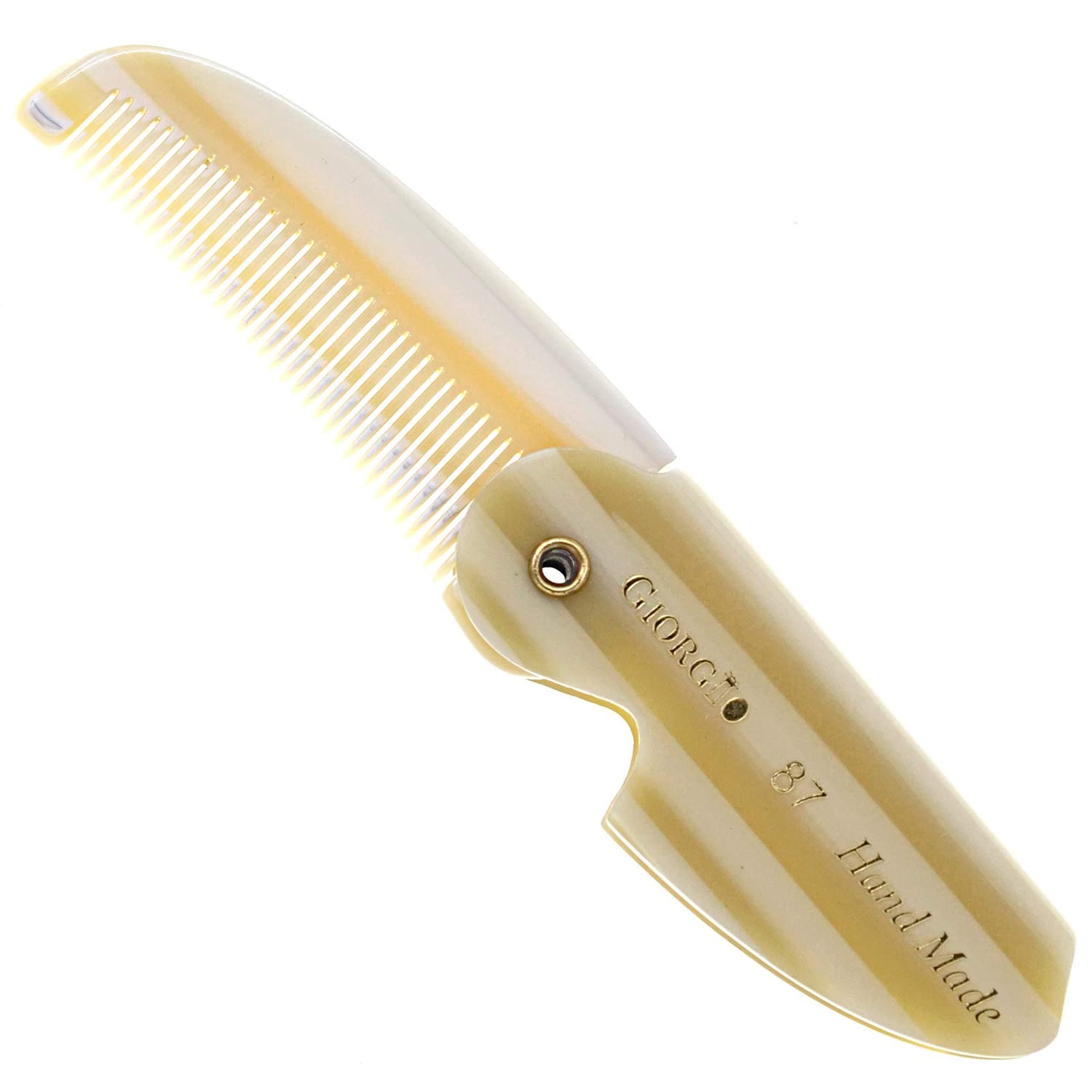 Giorgio G87IVY Folding Mustache Comb and Beard Comb, Small Pocket Comb for Men Everyday Grooming and Hair Care, Handmade Saw-cut and Hand Polished Styling Men's Folding Comb (4.5 Inch)