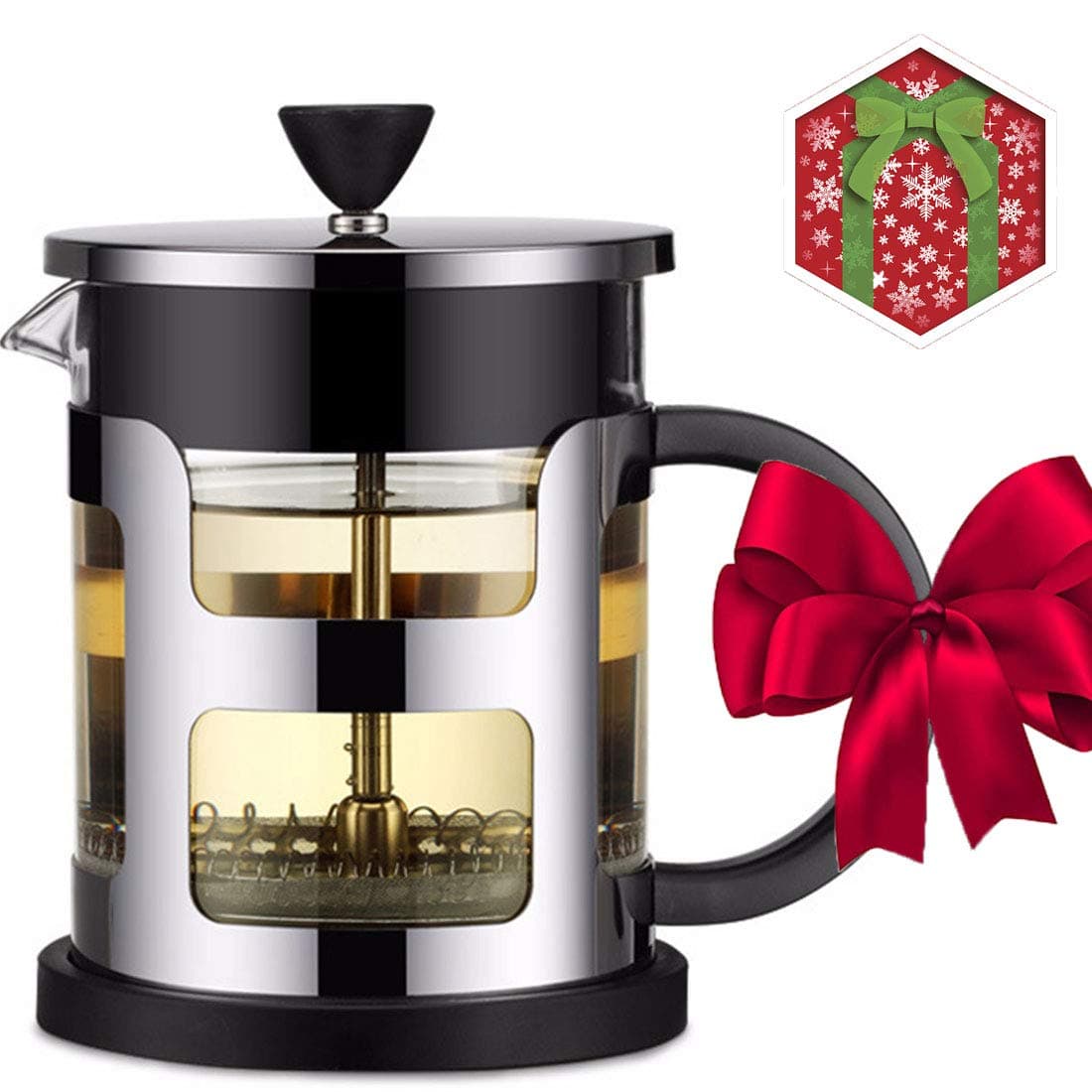 Suliko French Press Coffee & Tea Maker (21 Oz, 600ML), 3 Ultra-Fine Filter Screens & Borosilicate Glass, Double Wall Stainless Steel French Press Coffee Maker, Black