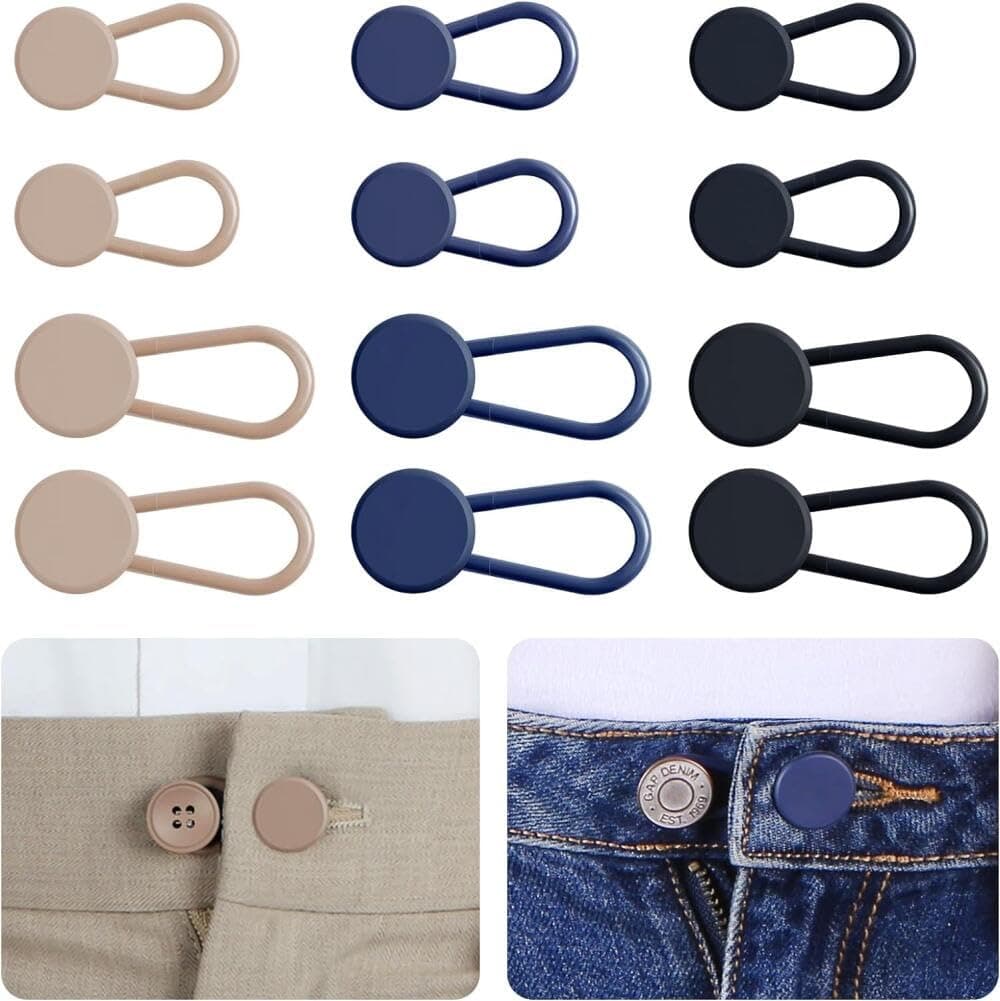 Amuer12PCS Waistband Extenders for Jeans, Flexible Pants Waist Extension for Women Men, Stretchy No Sew Button Pants Waist Extension for Dress Shirts