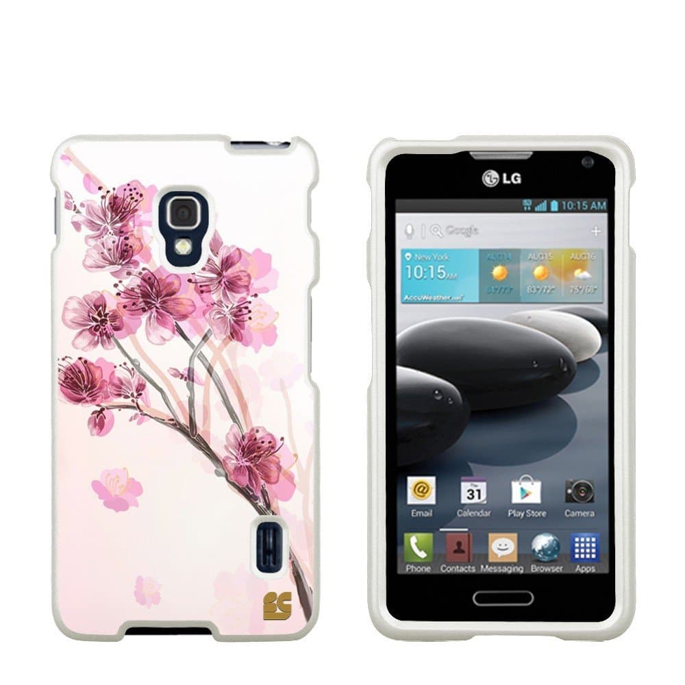 FXclusive For LG Optimus F6 D500 4.5 inches 4G LTE (T-Mobile Wireless) Art Design Image Hard Slim Fit Cellphone Case Cover Light Weight 2 Pieces Easy Snap on Durable Cell Phone Cases - Chinese Cherry Blossom Design
