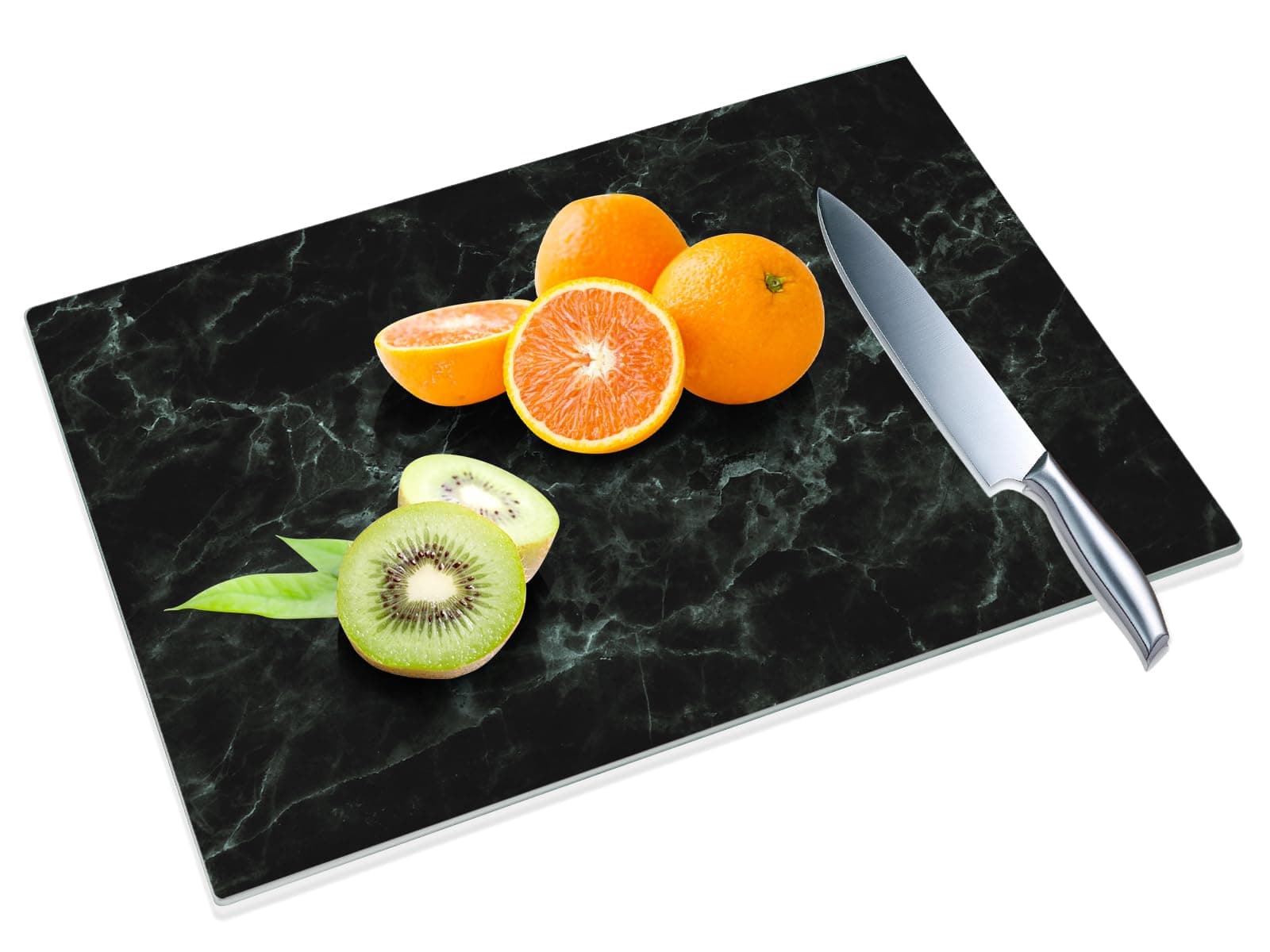JAMBALAY Tempered Glass Cutting Board for Kitchen, 16"x12" Black Marble Glass Cutting Board with Design, Glass Chopping Board with Non Slip Feet, Heat & Shatter Resistant, Dishwasher Safe