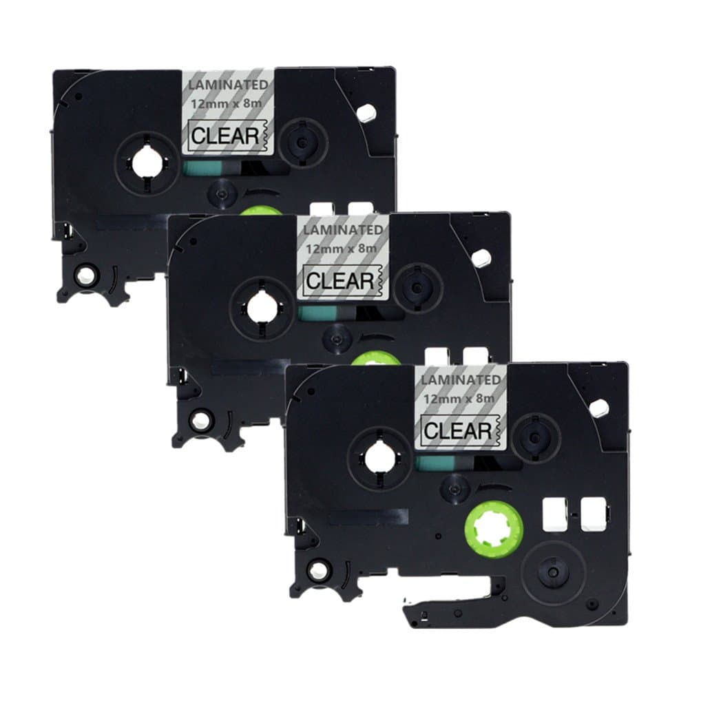 3x Tape cassette 12mm 8m compatible for Brother TZe-131 TZ-131 Laminated adhesive label tape - Black on Clear