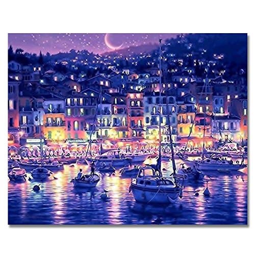 LIUDAO DIY Oil Painting, Paint by Number Kits - Purple Night View 16x20 Inch Without Frame