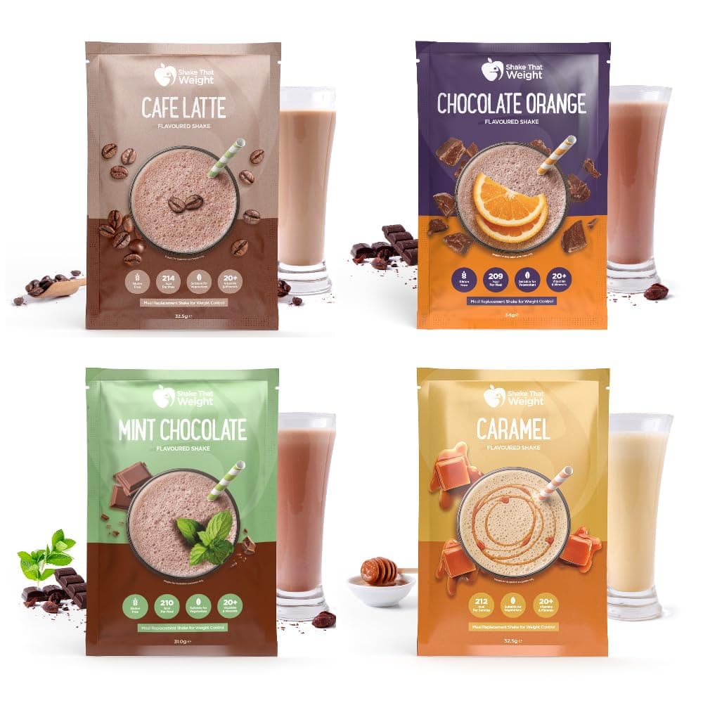 Variety Shakes - 21 Meals, Mint Chocolate, Cafe Latte, Caramel, Choc Orange, Gluten-Free Meal Replacement Shakes, High Protein, Low Calorie, Vegetarian