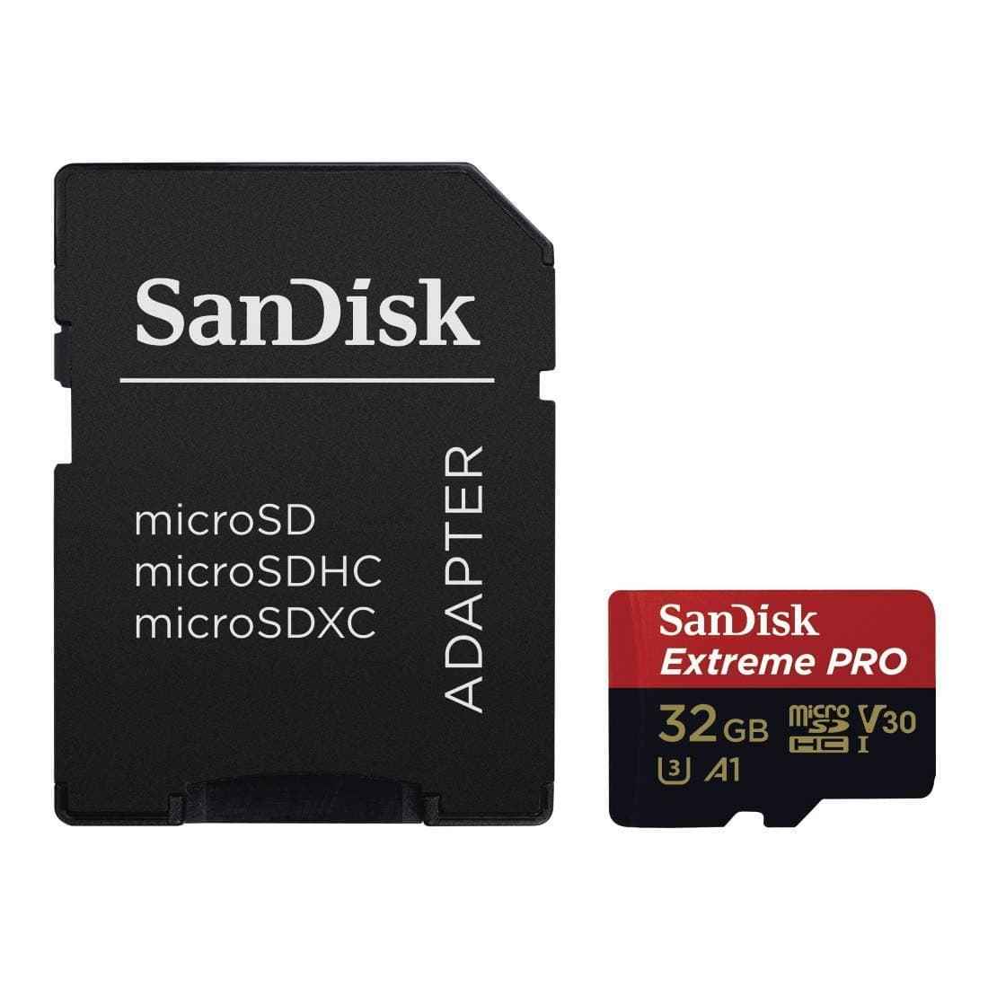 Extreme PRO microSDHC Memory Card Plus SD Adapter up to 100 MB/s, Class 10, U3, V30, A1 - 32GB SDSQXCG-032G