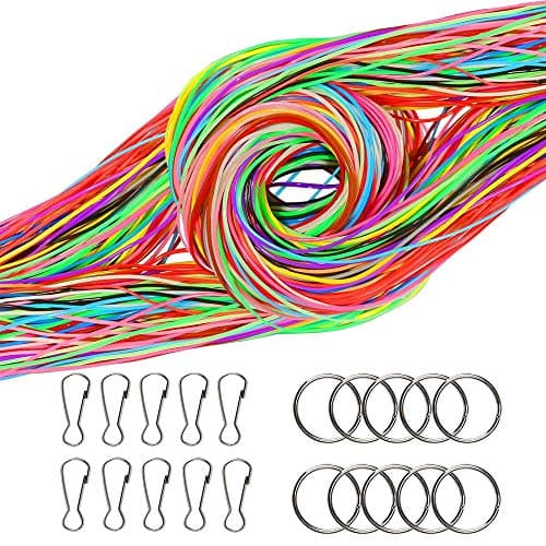 FOGAWA 12 Colors Scoubidou Strings 120 PCS 394 Feet Scoubidou String Plastic Bead Lacing Cord Set Lanyard String Gimp Kit with Snap Clip Hooks and Key Chain Ring Clips for DIY Bracelets