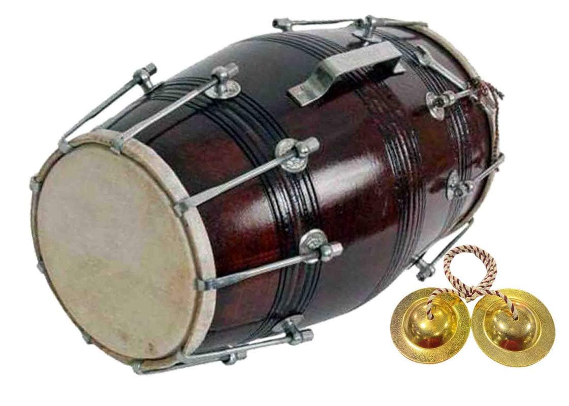 GT manufacture Professinal Mango wood Nut & Bold fitting Dholak with Manjira Free(Brown)