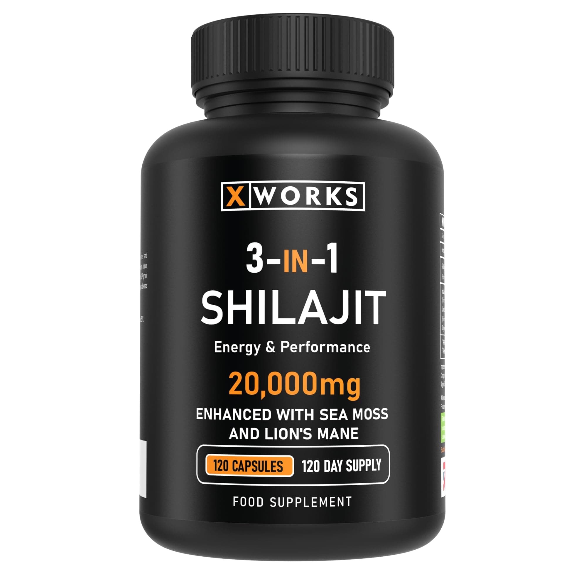 Shilajit Seamoss and Lions Mane Capsules - 20,000mg - 3 in 1 Capsules - High Strength Himilayan Supplement with 60% Fulvic Acid for Both Men and Women - Made in The UK