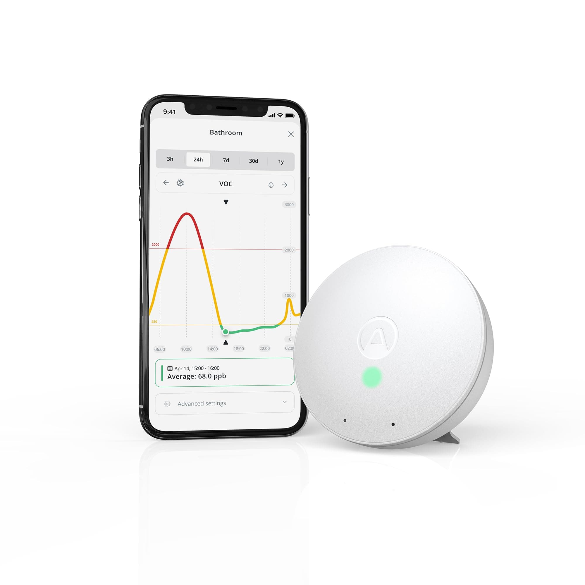 Airthings 292 Wave Mini - Indoor Air Quality Monitor with Volatile Organic Compound (VOC), Humidity and Temperature Detectors, Cable-Free