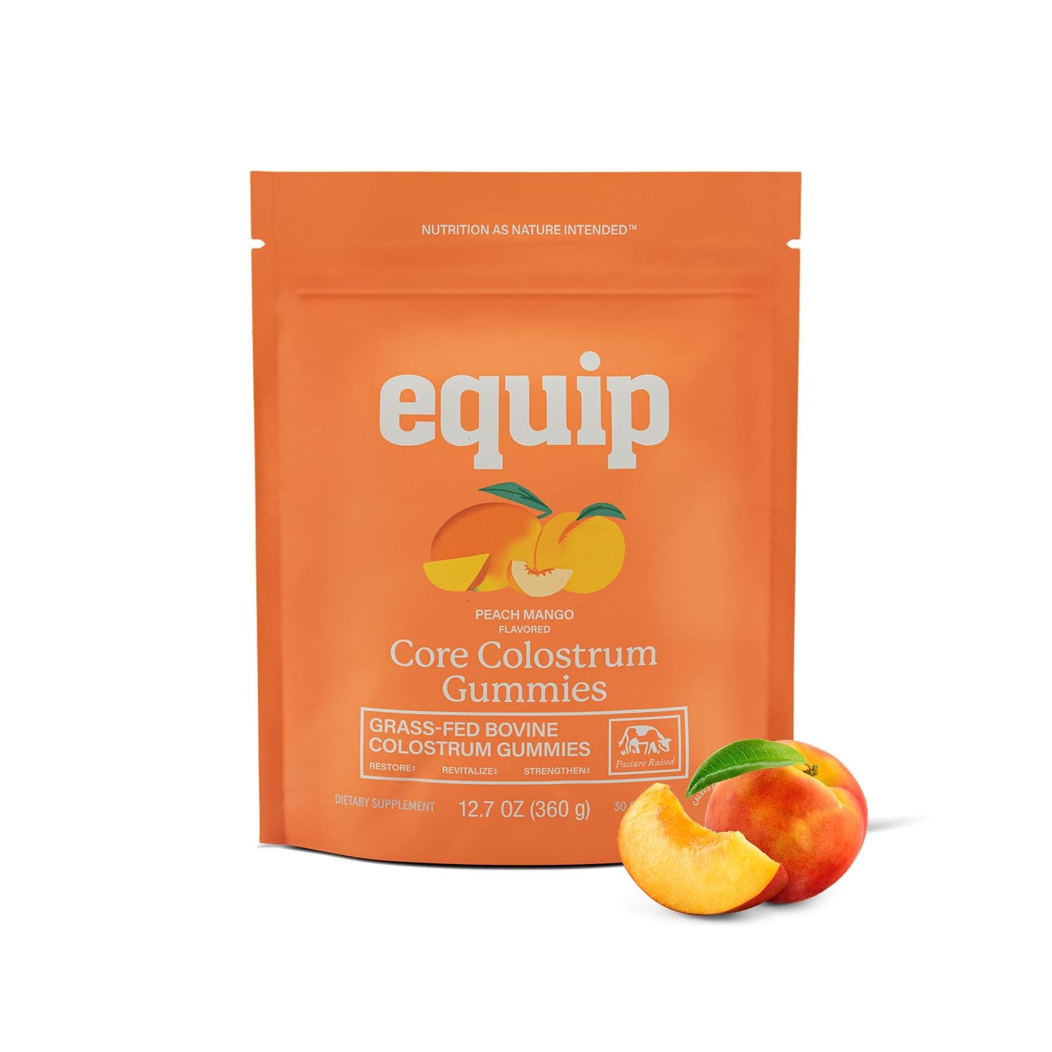 Foods Core Bovine Colostrum Gummies, Delicious 1g Per Seving Grass Fed Colostrum Supplement - Gut Health, Immunity, Recovery, Hair & Skin - 60 Bovine Colostrum Gummies, 30 Servings, Peach Mango