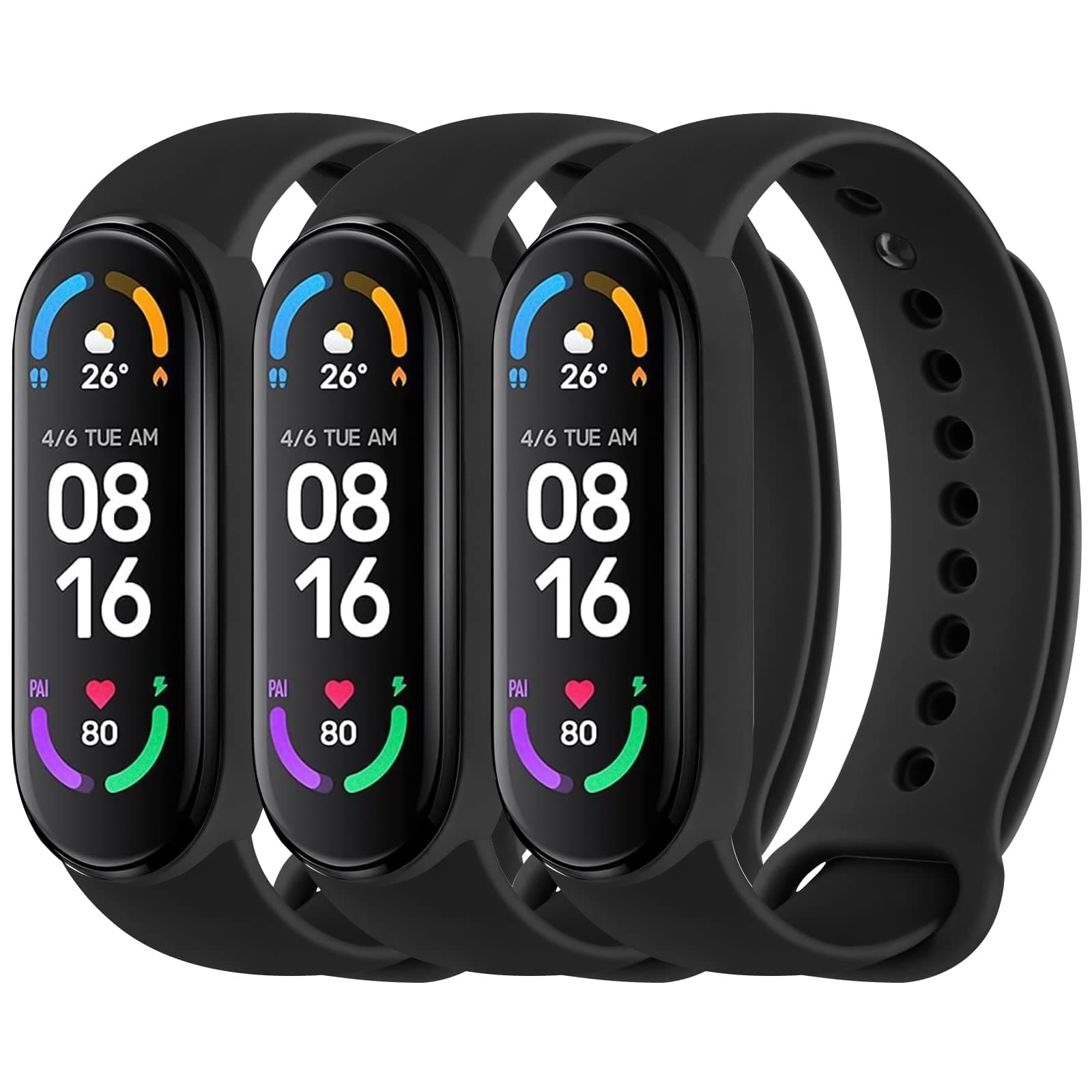 3 Pack Sport Bands for Mi Band 5 Bands & Mi Band 6 Bands, Soft Silicone Replacement Straps for Xiaomi Mi Band 5 & 6 Fitness Tracker