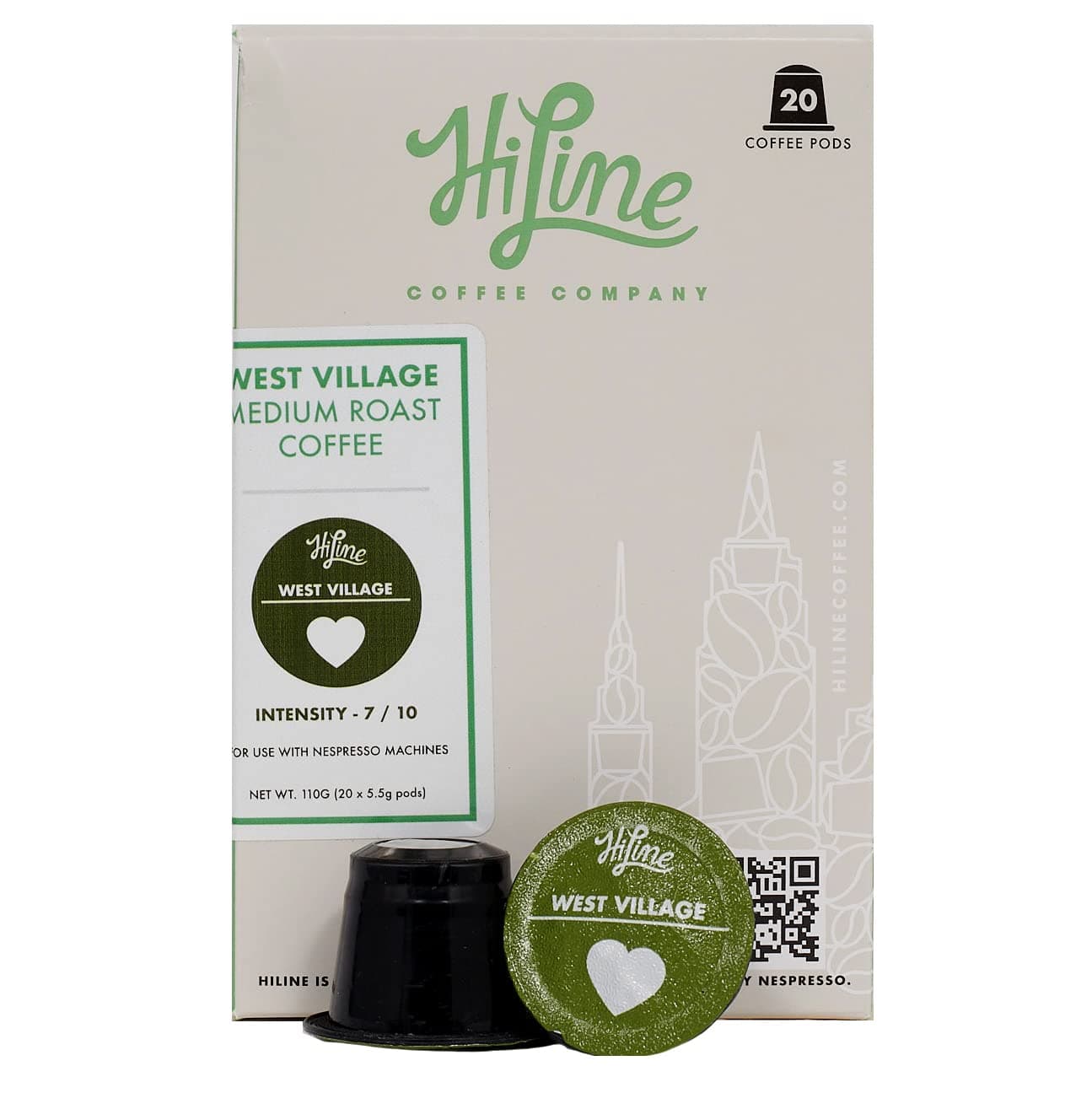 HiLine CoffeeWest Village Organic' Espresso Capsules, 20 Count, Single Pods Compatible with Nespresso Original Brewers