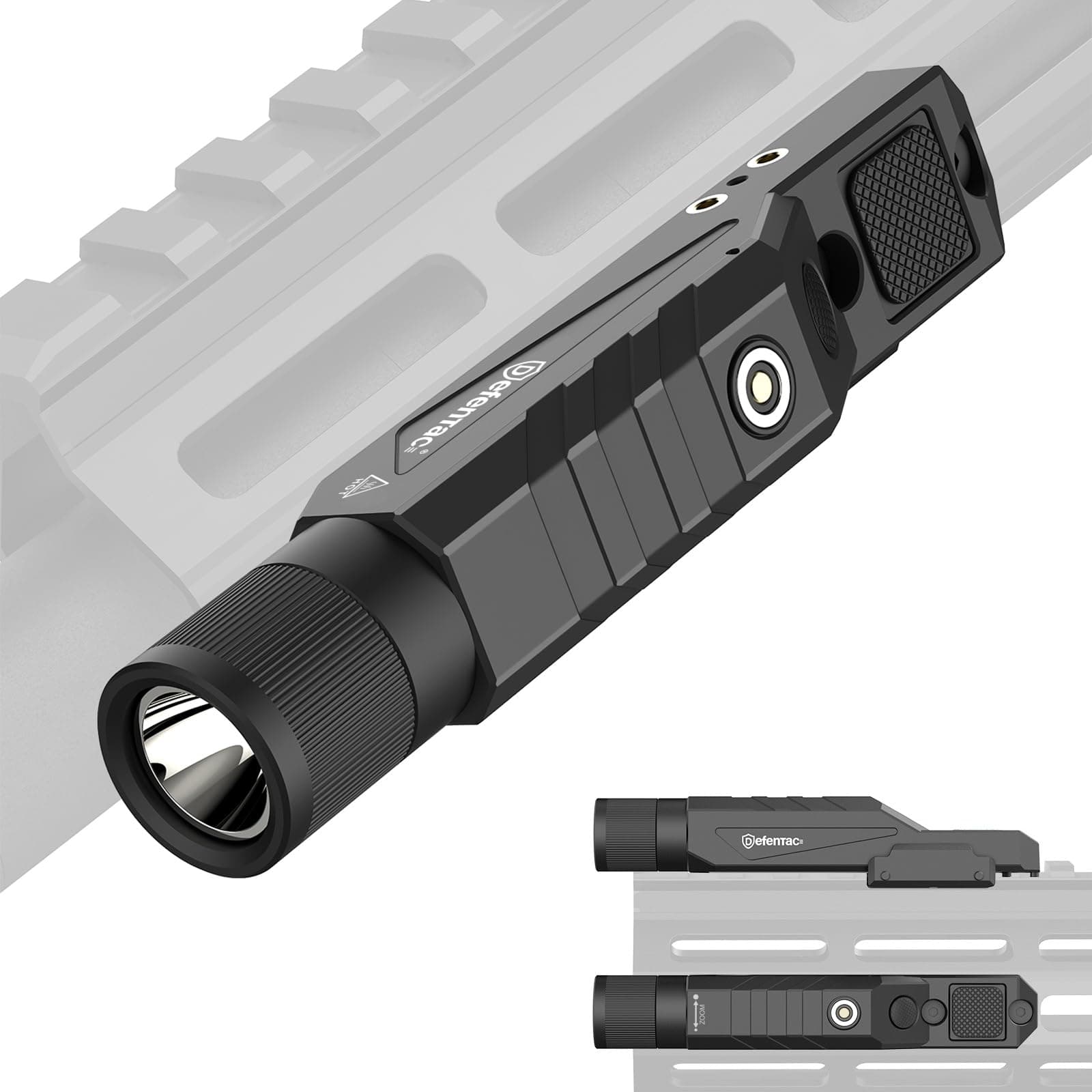 1750lm Zoomable Tactical Flashlight is Compatible with MLok/Picatinny Rail for Rifle, Weapon Light with with Momentary and Strobe, Magnetic Rechargeable
