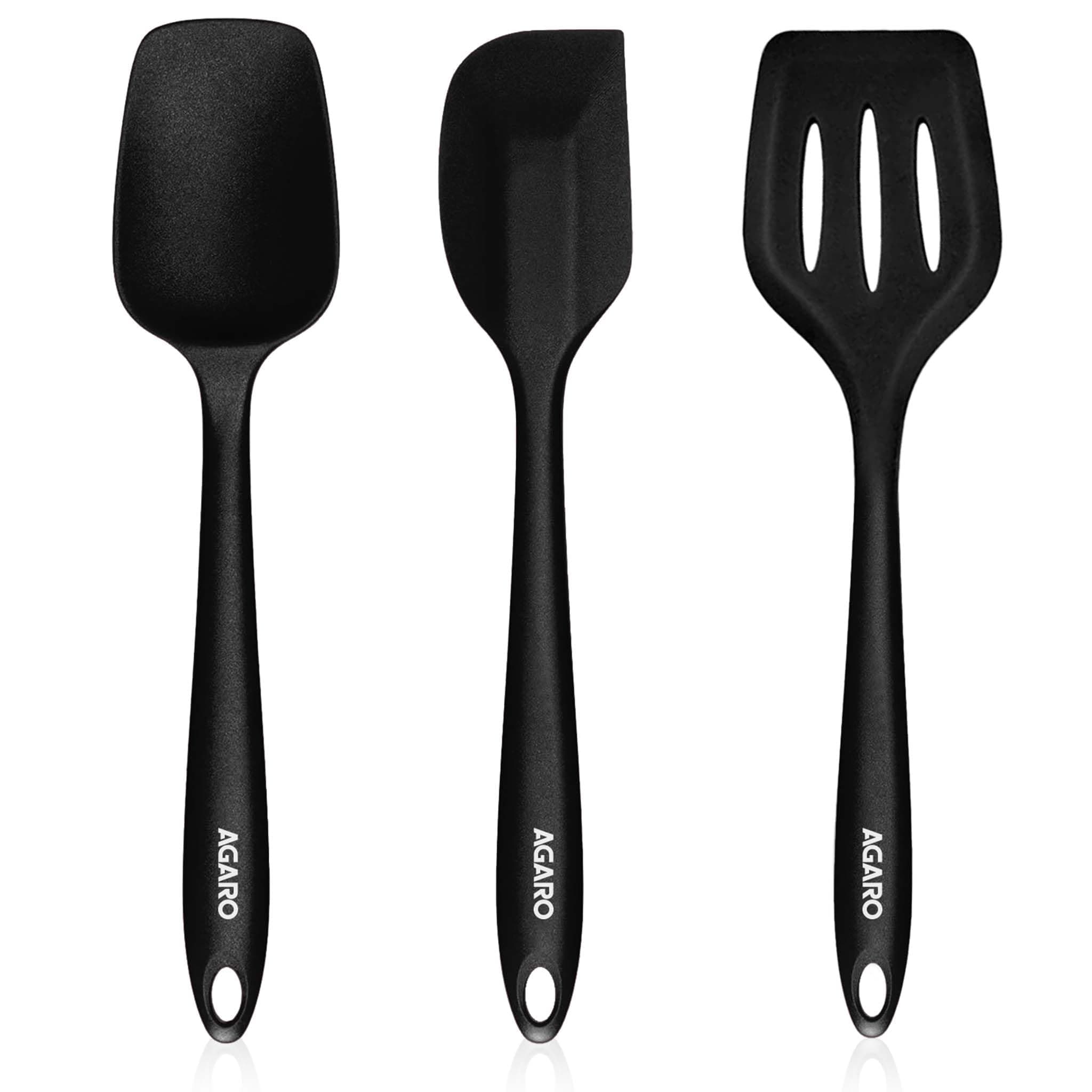 AGARO Silicone Spatula Set of 3, Large Heat Resistant Spatula for Cooking, Baking and Mixing, Non-Stick Cookware for Kitchen, BPA Free, Flexible, Seamless Design, Deluxe, Black.