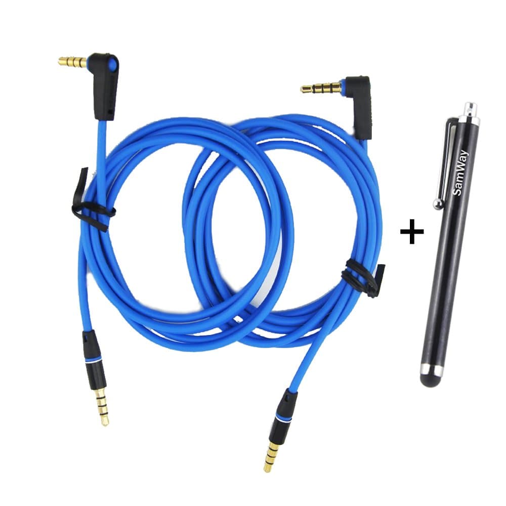 SamWay 2PCS 3.5mm Right Angle 800 AUX Cable Cord for Beats Dr. Dre Studio iPhone Blue Color