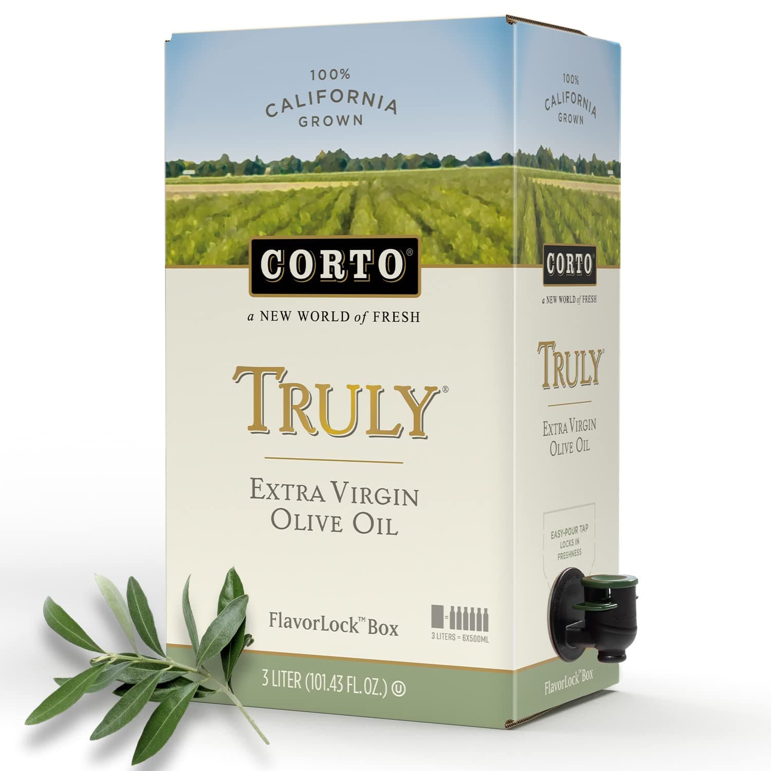 Corto TRULY® | 100% Extra Virgin Olive Oil | Floral Notes | Cold Extracted in State-of-the-Art Mill | Straight from Official Corto Olive Groves & Oil Producer | Oxygen-Free, Light Free FlavorLock Box