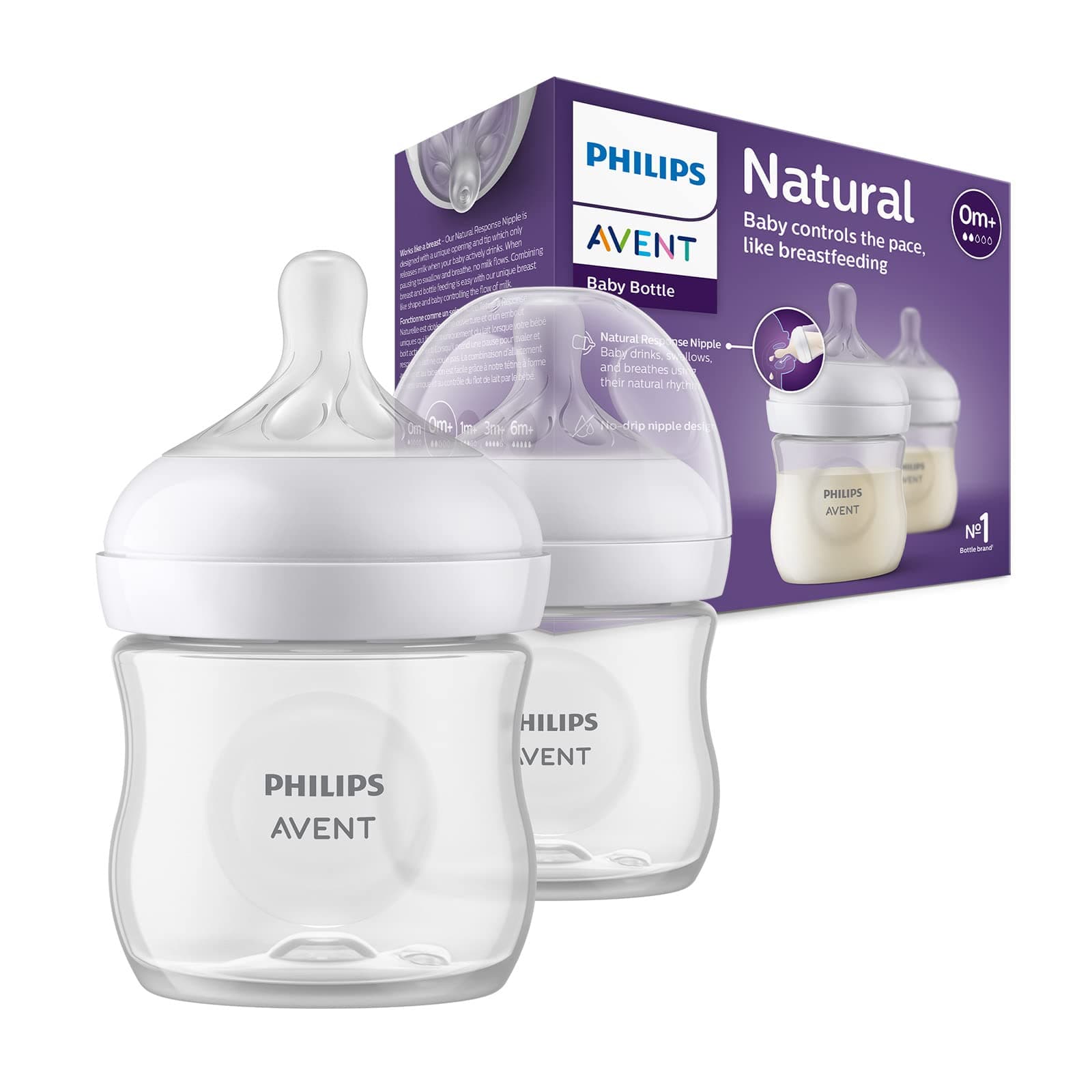 Philips Avent Natural Baby Feeding Bottle | No.1 Brand Recommended by Moms Worldwide | Ideal for 0 Months+| Natural Response Technology Mimics Breastfeeding| Pack of 2 | SCY900/02