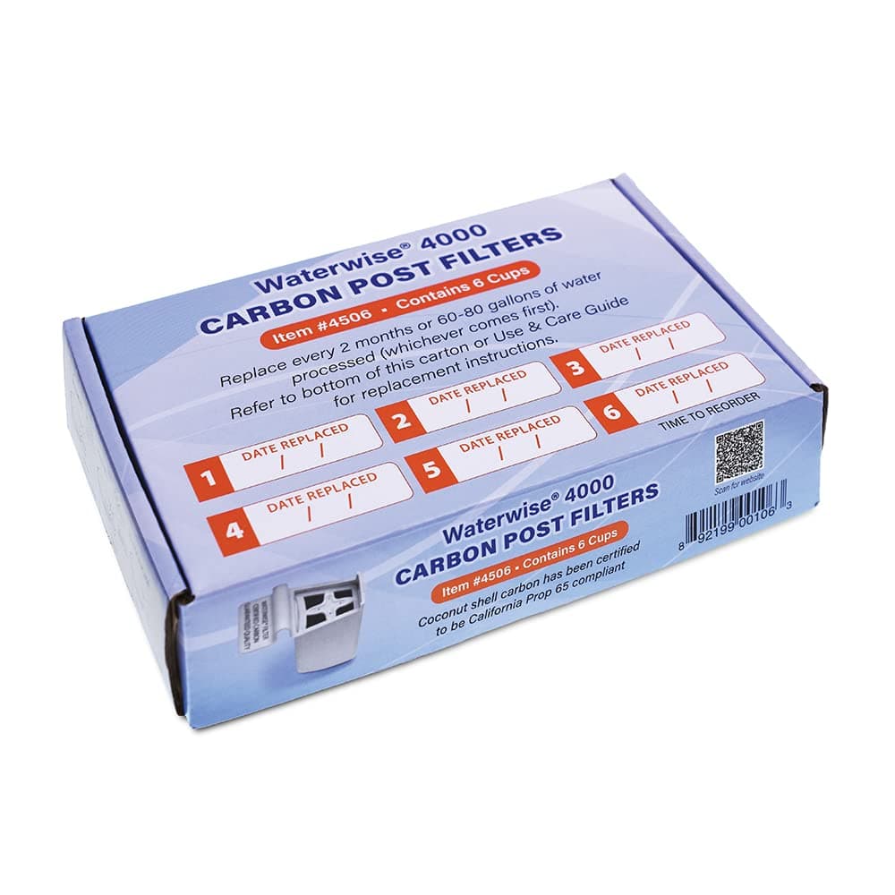 WaterWise4000 Post Filter Replacement Cups - Six Pack (Water Wise) WW4000 Distillation Carbon Filter Cartridges (approx. 12 months supply)