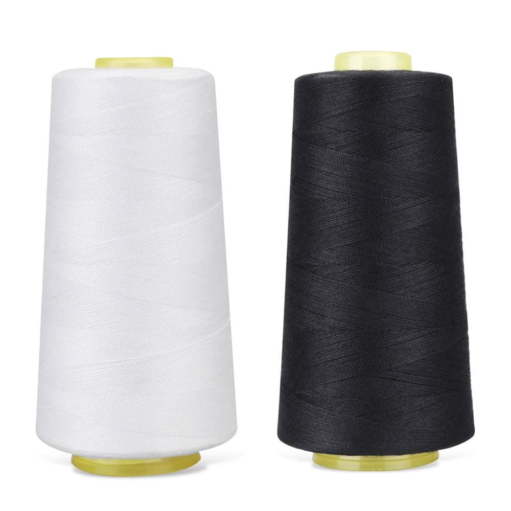 RCL 100% Polyester Sewing Thread Spools - 3000 Yards/1 Spool of Yarn, 40/2 All-Purpose Connecting Threads for Sewing Machine and Hand Repair Works (Black & White)