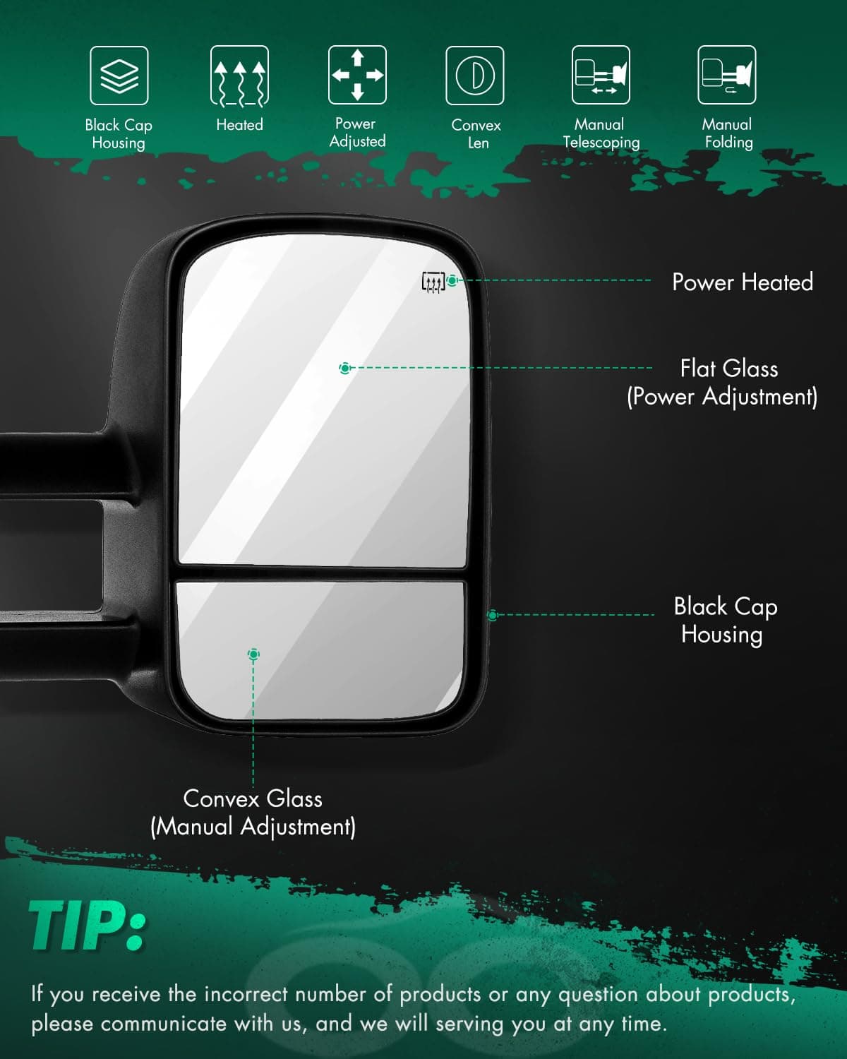 SCITOO Towing Mirrors for 2014-2017 for Chevy Silverado for GMC Sierra 1500 2015-2016 for Silverado for Sierra 2500HD 3500HD with Power Control Heated Manual Telescoping and Folding Feature