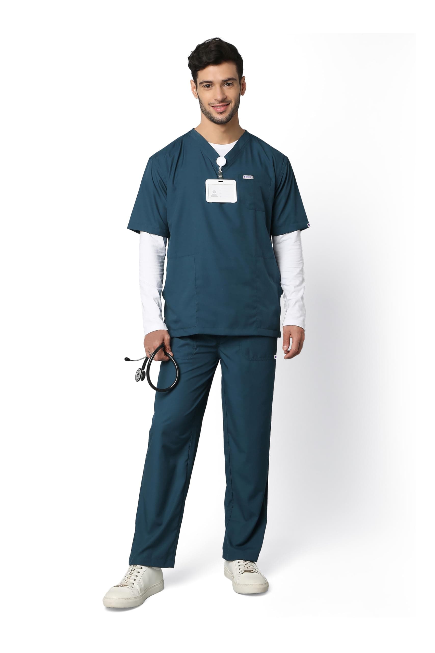 - Active Men's 5-Pocket Scrub Suit | Set of Top & Bottom | Half Sleeves | V Neck | Breathable Fabric | Comfortable | Durable | Uniform for Doctors, Nurses and Dentists