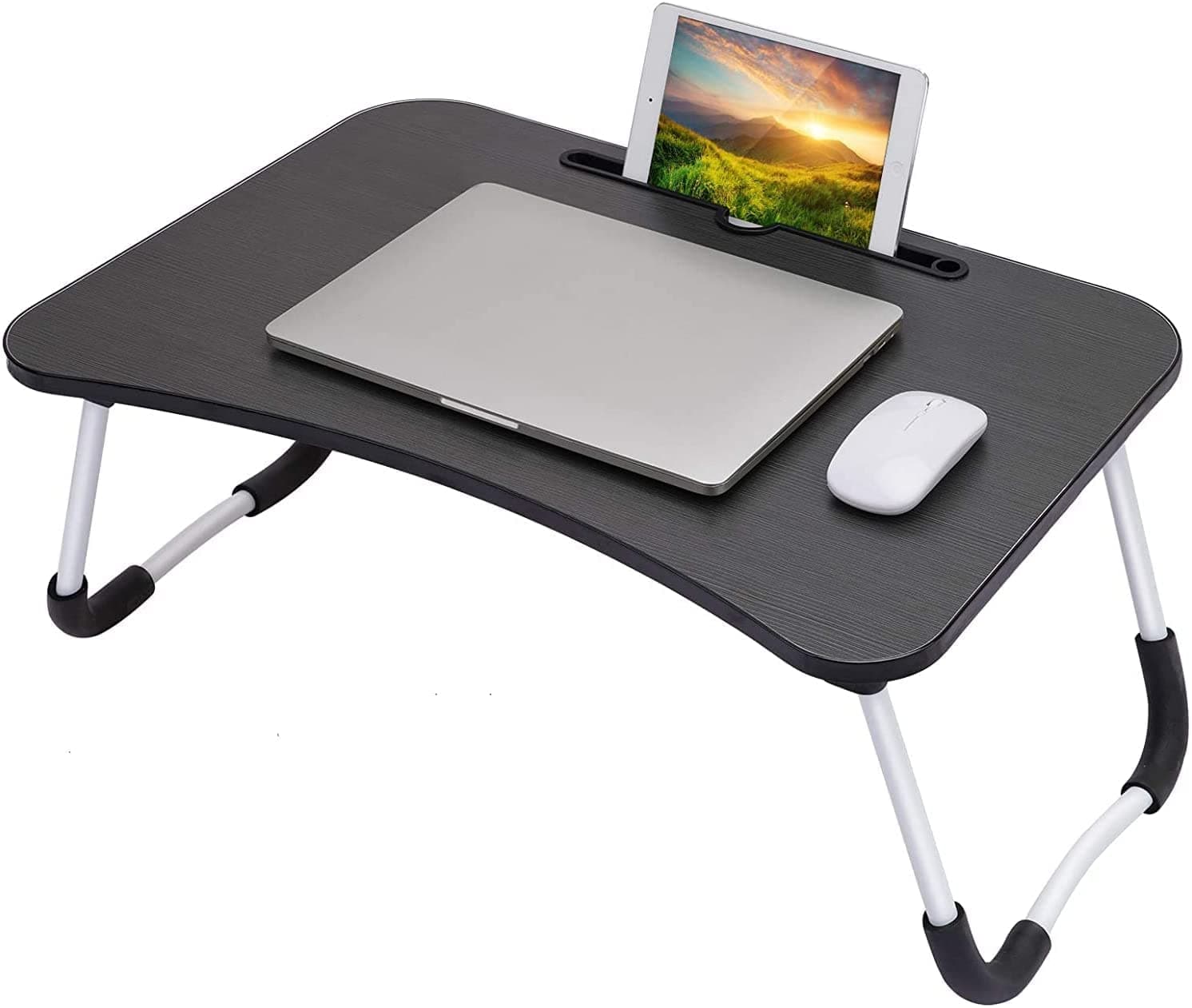 Folding Lap Table Portable Laptop Desk, 23.6 inch Laptop Desk, Black Laptop Table for Couch or Bed, Flat Card Slot Bed Tray Table, Foldable Lap Desk for Working Reading Writing Eating