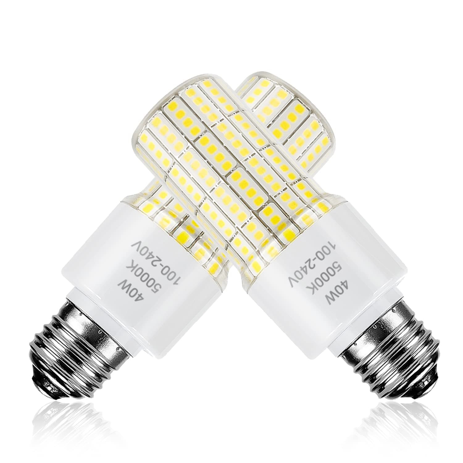 2 Pack 40W Led Light Bulb(300W Equivalent) 5000 Lumens 5000K Daylight White Led Bulbs E26/E27 Medium Base for Indoor Outdoor Street Office Warehouse Workshop Garage Backyard
