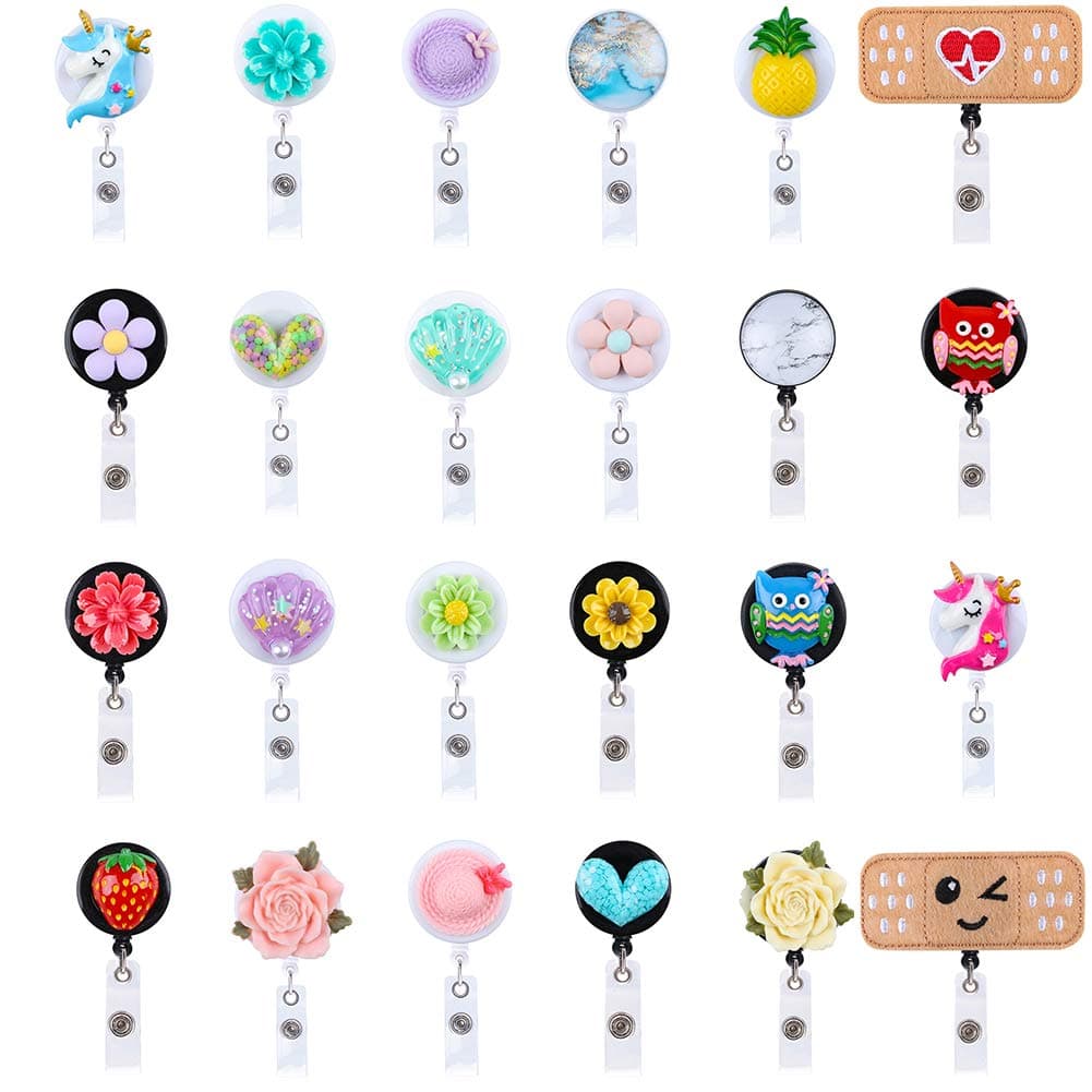 ZHUOYI 28 inches Mixed Random Retractable ID Name Card Badge Holder Reel Belt Clip for Nurses Teachers Students Pack of 12 (Random B)