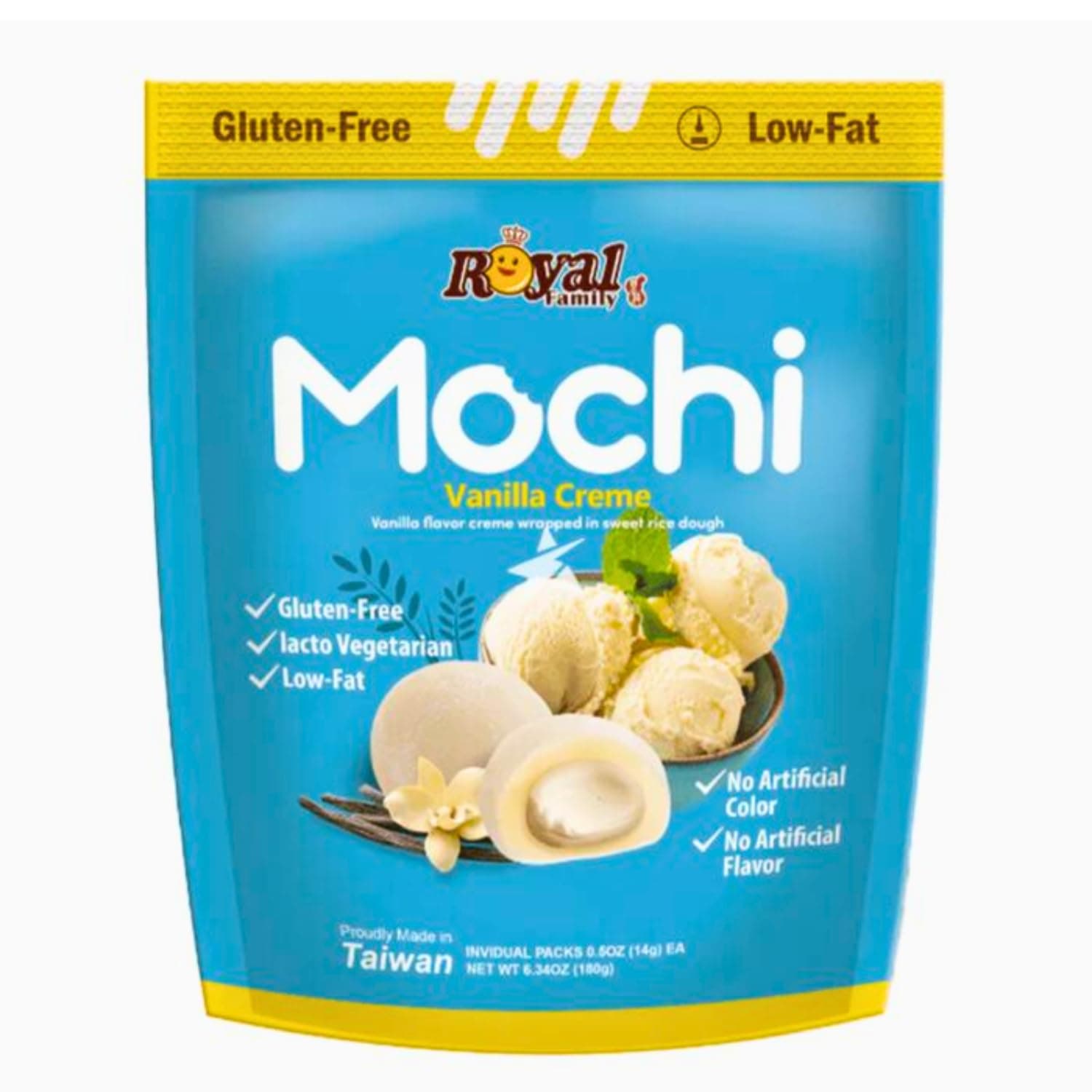 Royal Family Mochi Vanilla Creme Flavour, No Artificial Color or Flavor, 8pcs 120g (Imported)