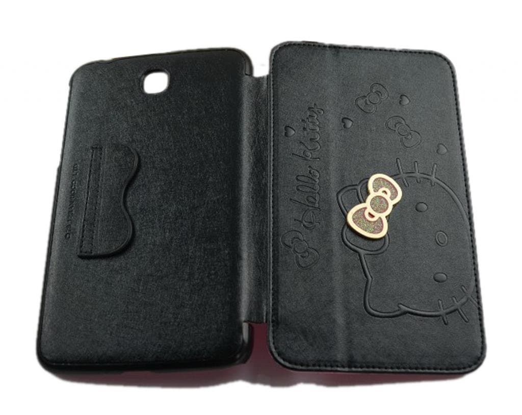 Angelseller XKM New Stylish Cartoon Holster Hardware Bowknot Hello Kitty Cat With Stand Angle View Flip Wallet Style PU Leather Case Protective Cover forSamsung Galaxy Tab 3 7.0 P3200 (Black)