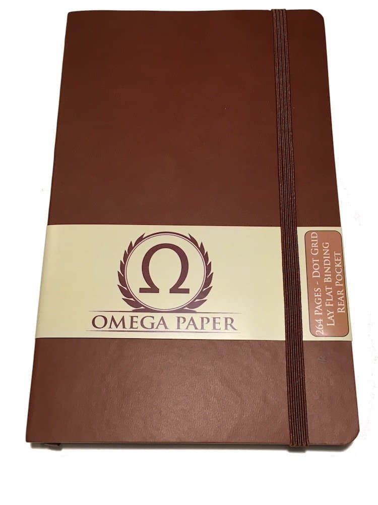 Omega Paper - Dot Grid Notebook/Bullet Journal - 264 Pages - Large - 5" x 8" - Brown