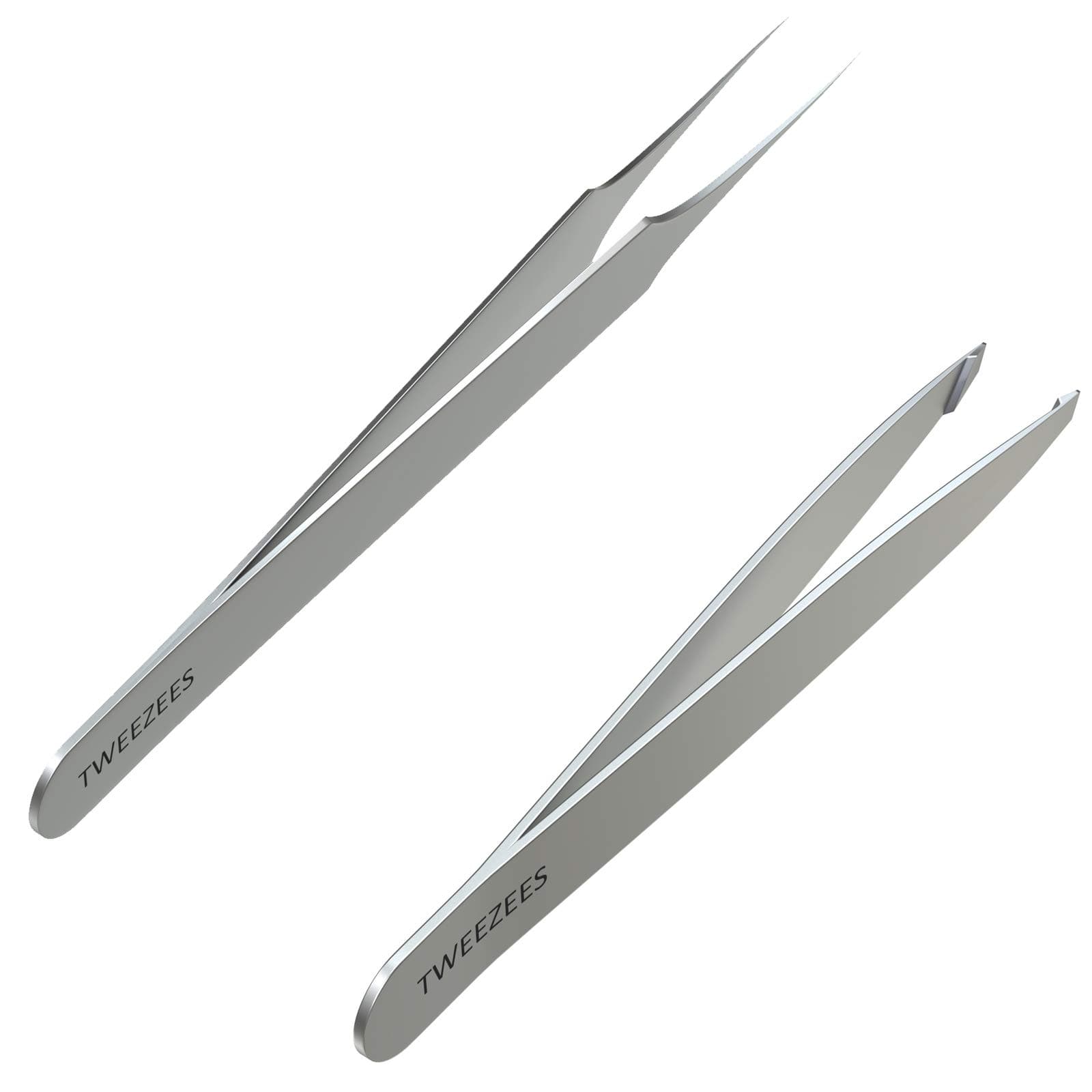 Precision Stainless Steel Tweezers | Professional Slant Tip & Splinter Tip Tweezer | Extra Sharp Hair Removal Tool | For Eyebrow Shaping
