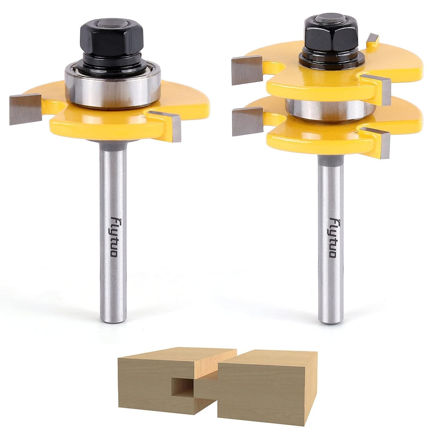 2PCS Tongue and Groove Set 1/4 Inch Shank Router Bit Set, 3 Teeth Adjustable T Shape Wood Milling Cutter