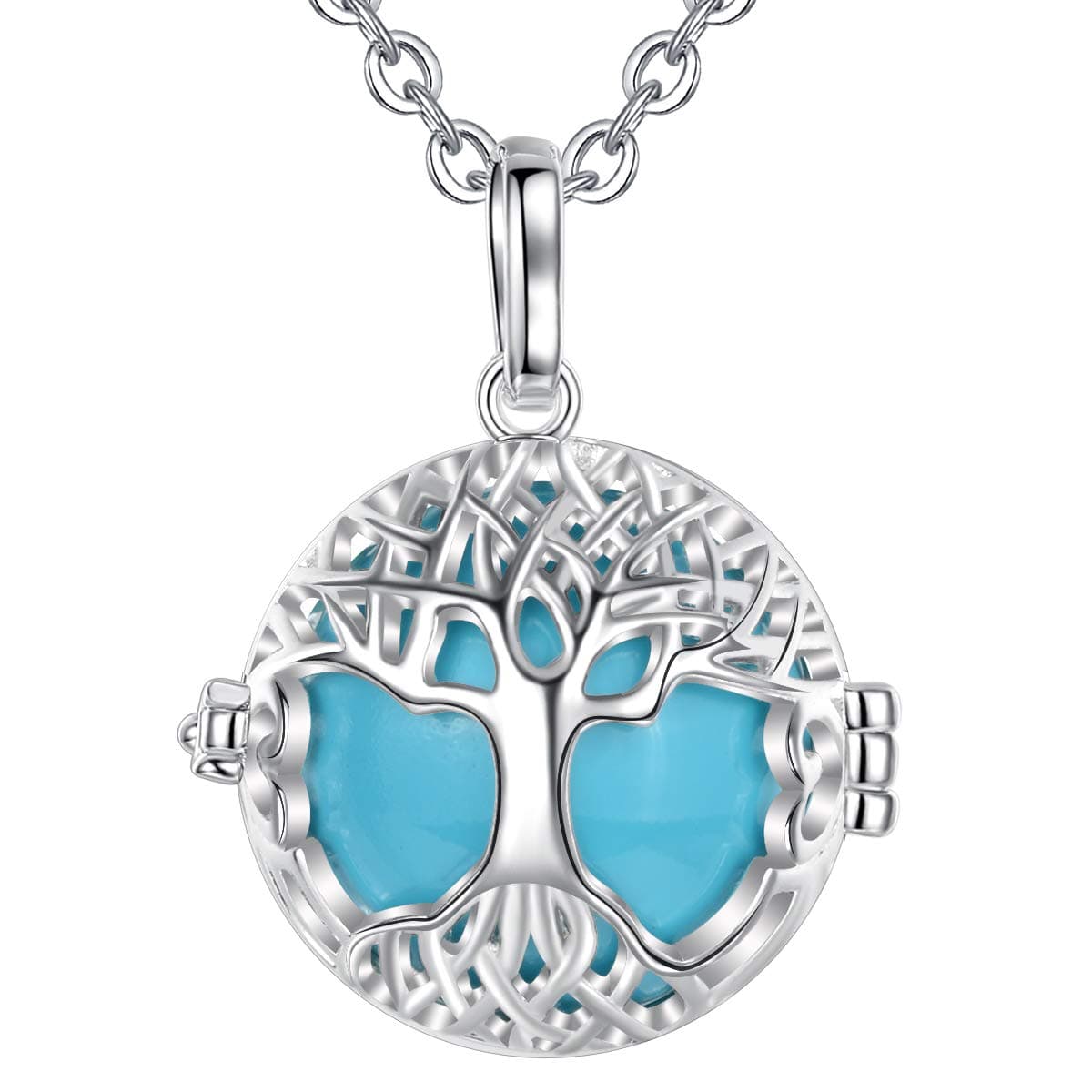 AEONSLOVEAngel Chime Caller Tree of Life Harmony Ball - 30 Inch Leather Cord and 45 Inch Silver Rolo Chain