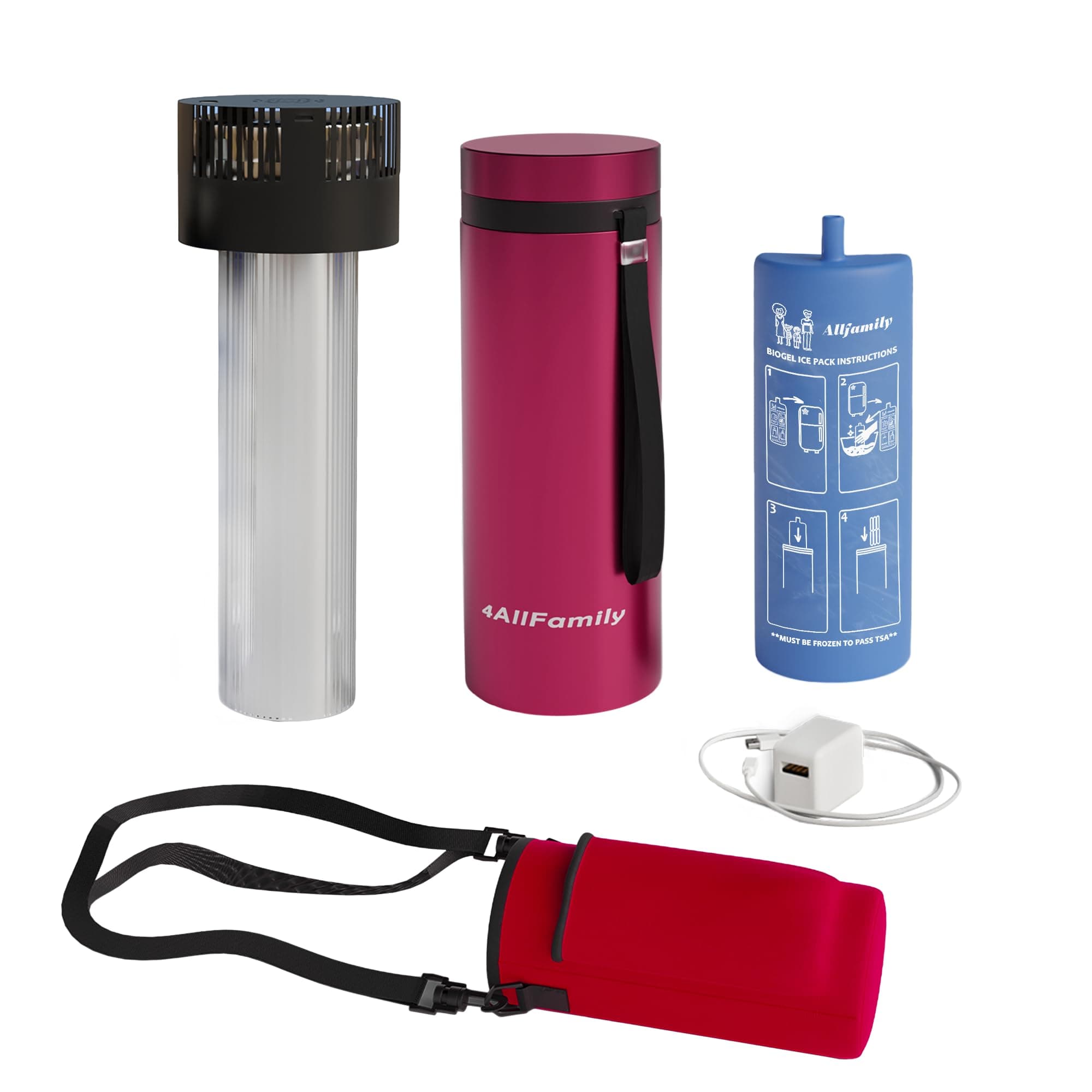 4ALLFAMILY Voyager Auto Shut Off Cooler Travel Case TSA Approved (1–7 Medication Pens) – On–The–Go Medical Cooler with Biogel & USB Charger – Diabetes Travel Case for Insulin & EpiPens (Magenta)