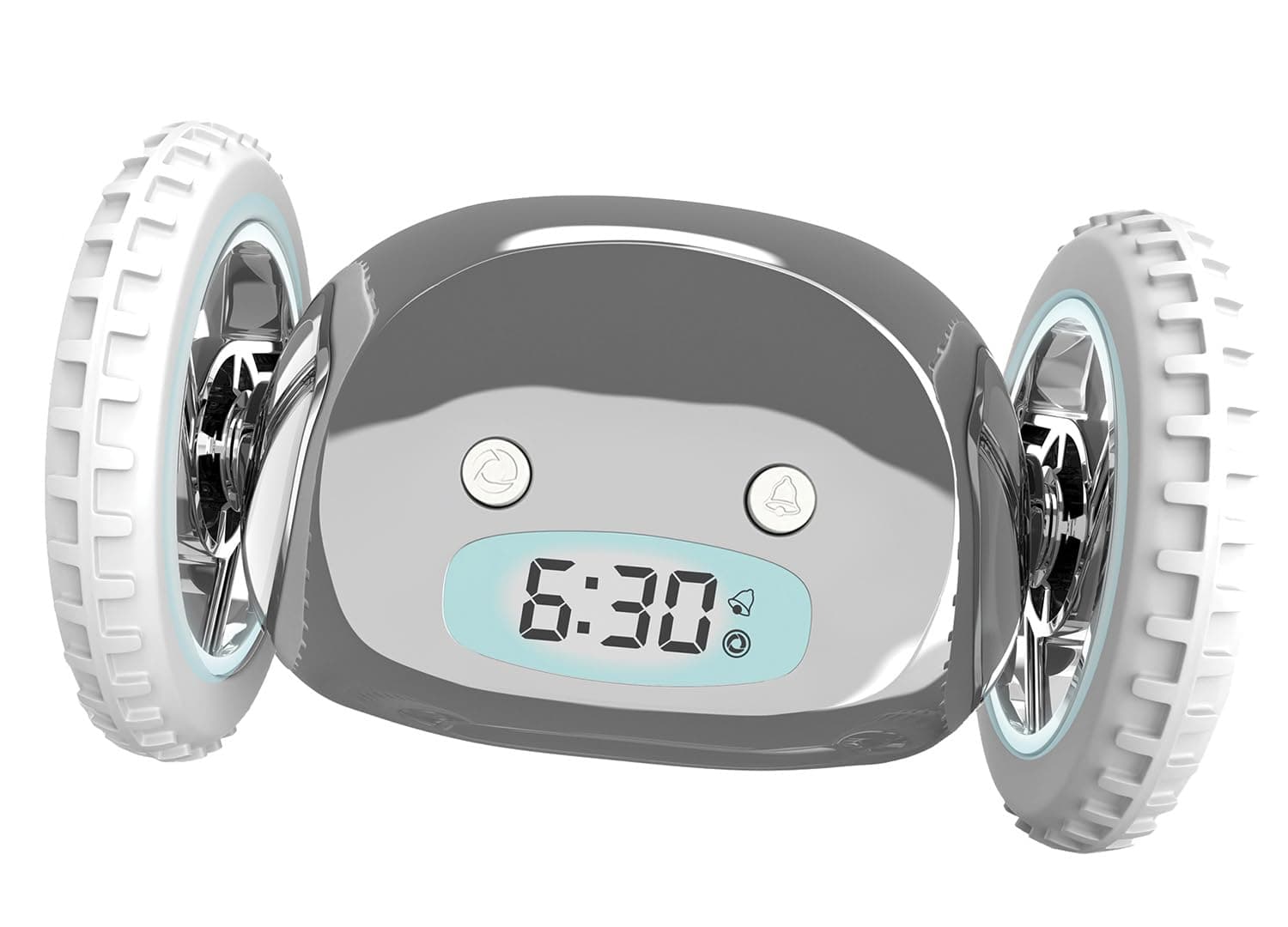 CLOCKY Extra Super Loud Alarm Clock for Heavy Sleepers Adults Kids Teens Bedroom, Move Jump Roll Run Away Easy to Set Smart Digital Mirror Alarm Clock on Wheels -Funny Gag Gift (Chrome)