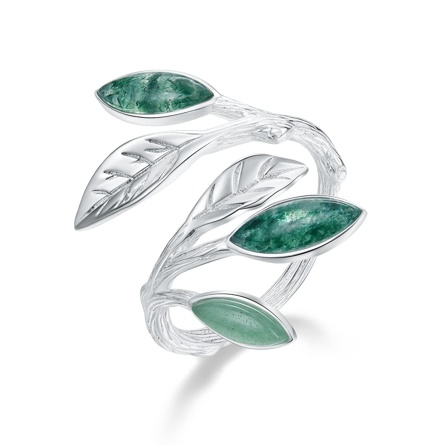 Silver Marquise Shape Jade Aventurine Open Leaf Ring Olive Leaf Ring Handmade Jewelry Unique Gifts for Women Mother Mom Wife