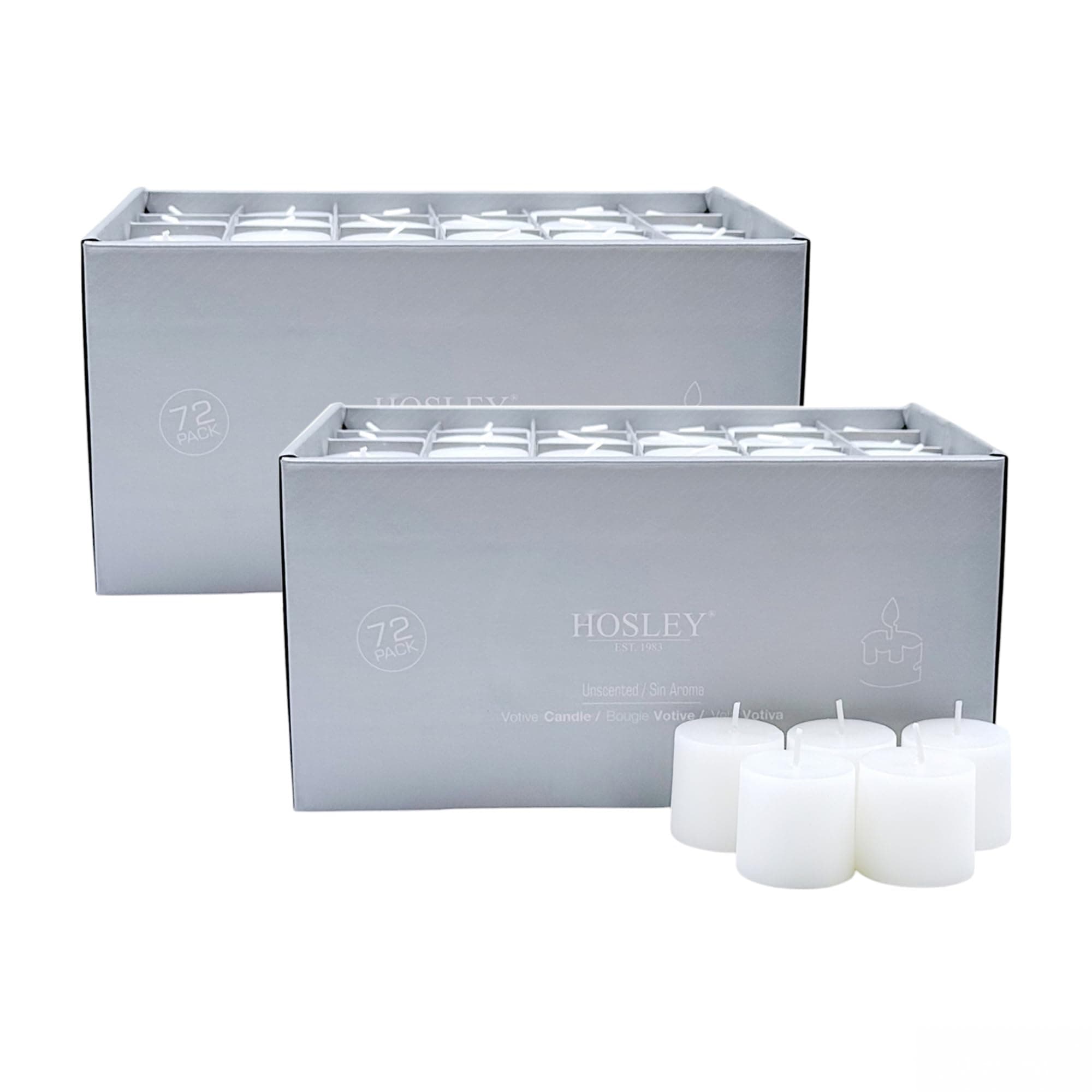 Hosley Set of 144 Unscented White Votive Candles – Bulk Pack, Clean-Burning, Long-Lasting 10-12 Hour Burn Time – Ideal for Weddings, Home Décor, Spa, and Events