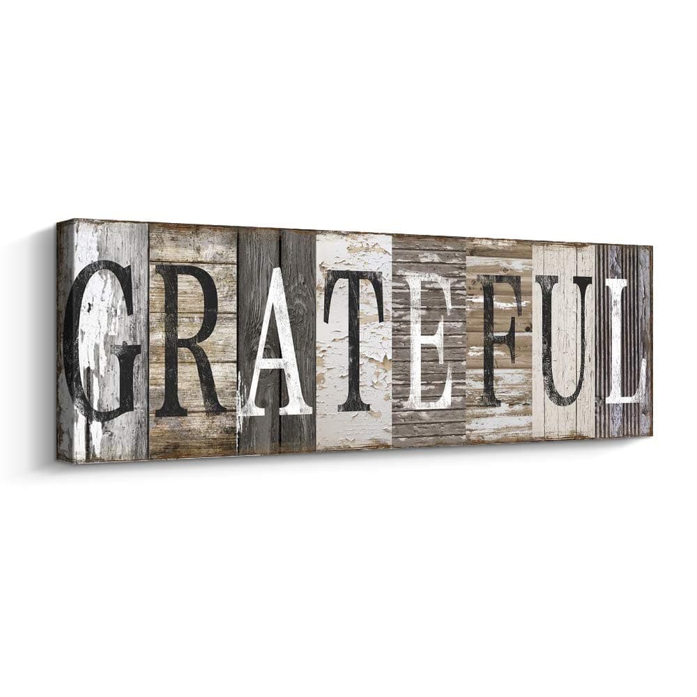 Pinetree Art Grateful Sign Decor, Family Decorative Signs Wall Art, Inspirational Motto Canvas Prints Home Decoration (6 x 17 inch)