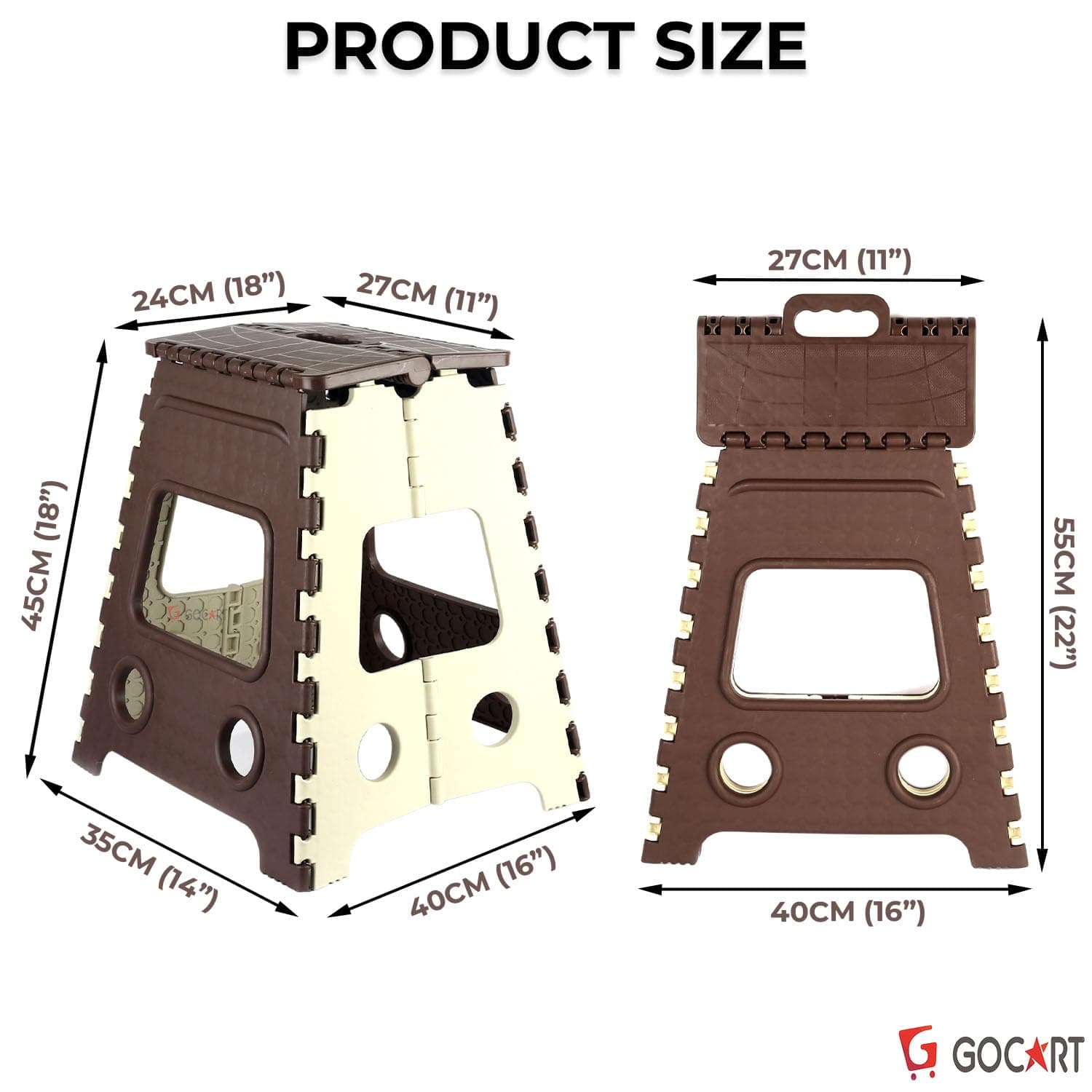 GOCART WITH G LOGO 18 Inches Super Strong Folding Step Stool for Adults and Kids, Kitchen Stepping Stools, Garden Step Stool Kitchen Stool (Brown,Beige) (Set of 1 PCS)