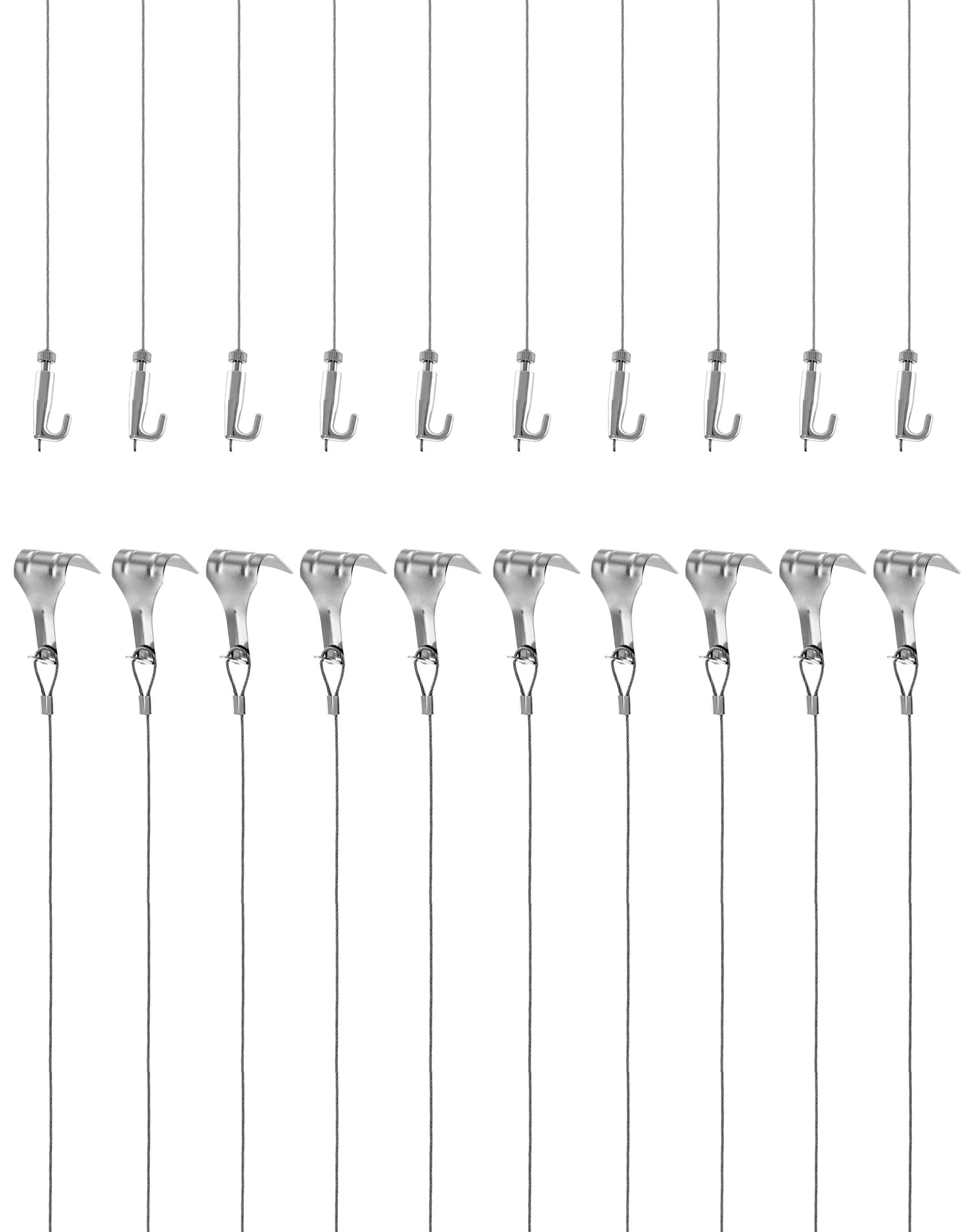 QWORK Picture Hanging Wire Kit, 2m × Φ1.5mm Stainless Steel with Wire Adjustable Hook and Rail Moulding Hook Hold Up to 40 KG (10 pcs)