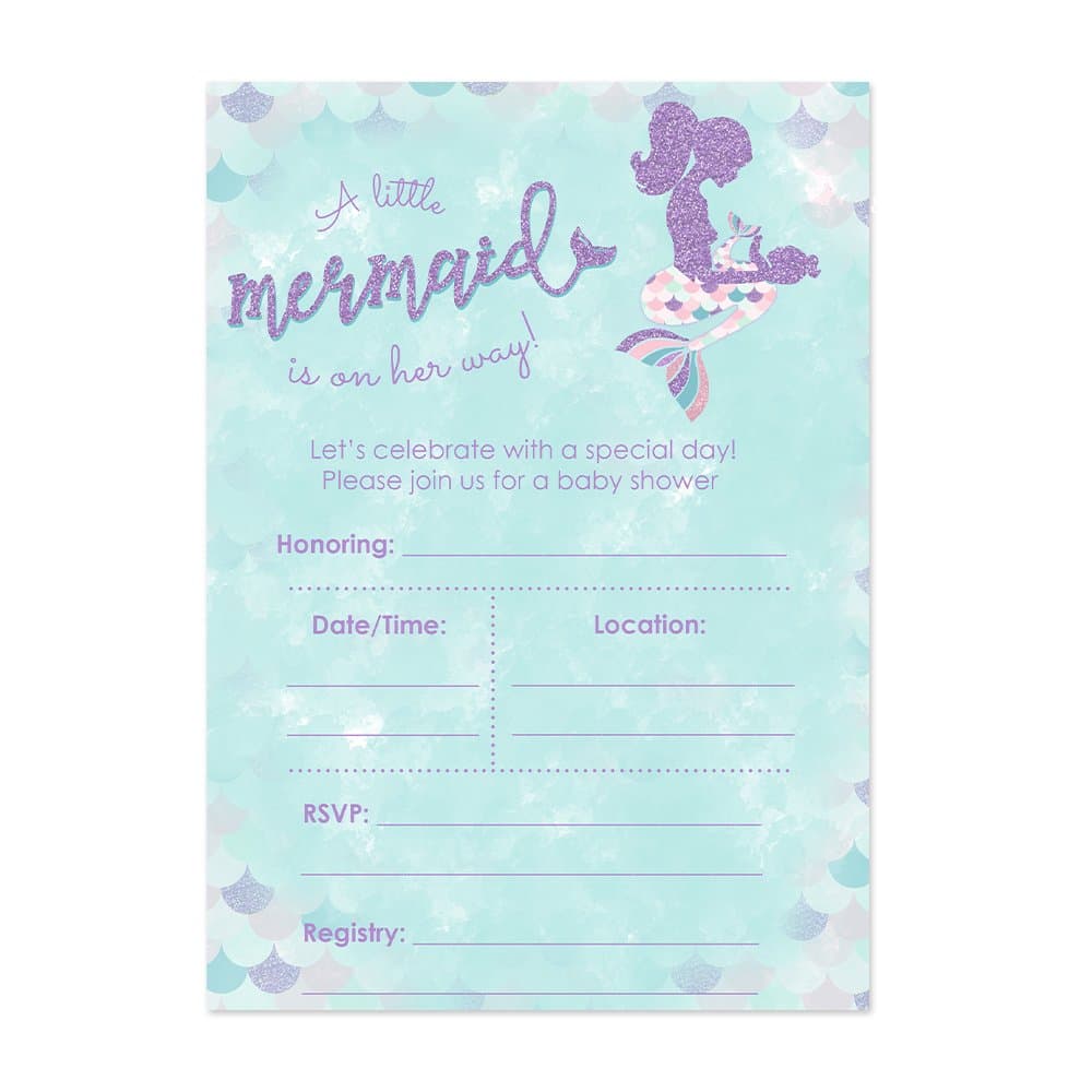 Mermaid Baby Shower Invitations 20 with Envelopes