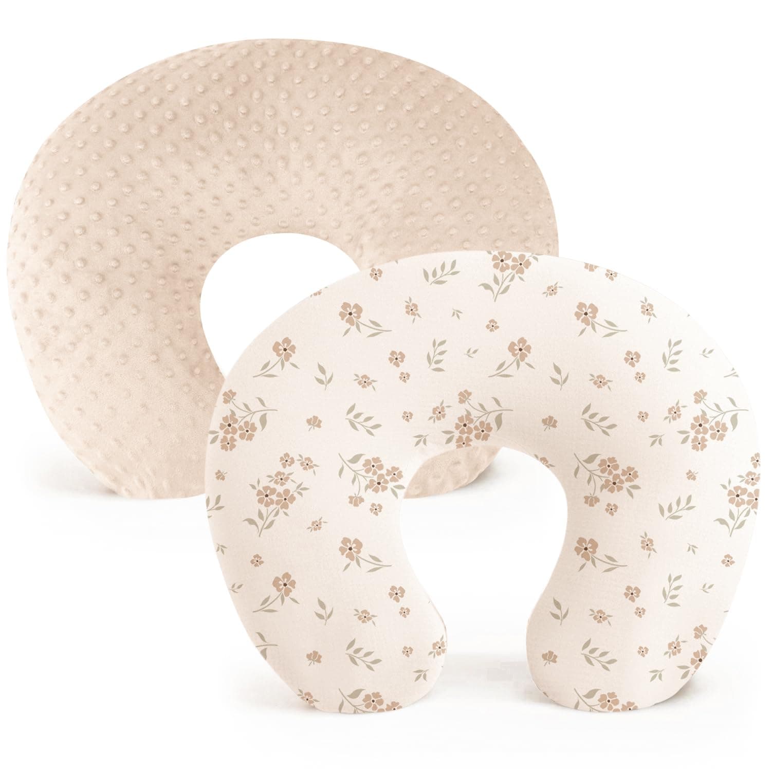 2 Pack Nursing Pillow Covers, Soft and Comfortable Nursing Cover for Breastfeeding Pillows, Pillow Slipcover for Baby Girls Boys Newborn(Brown, Blossom)